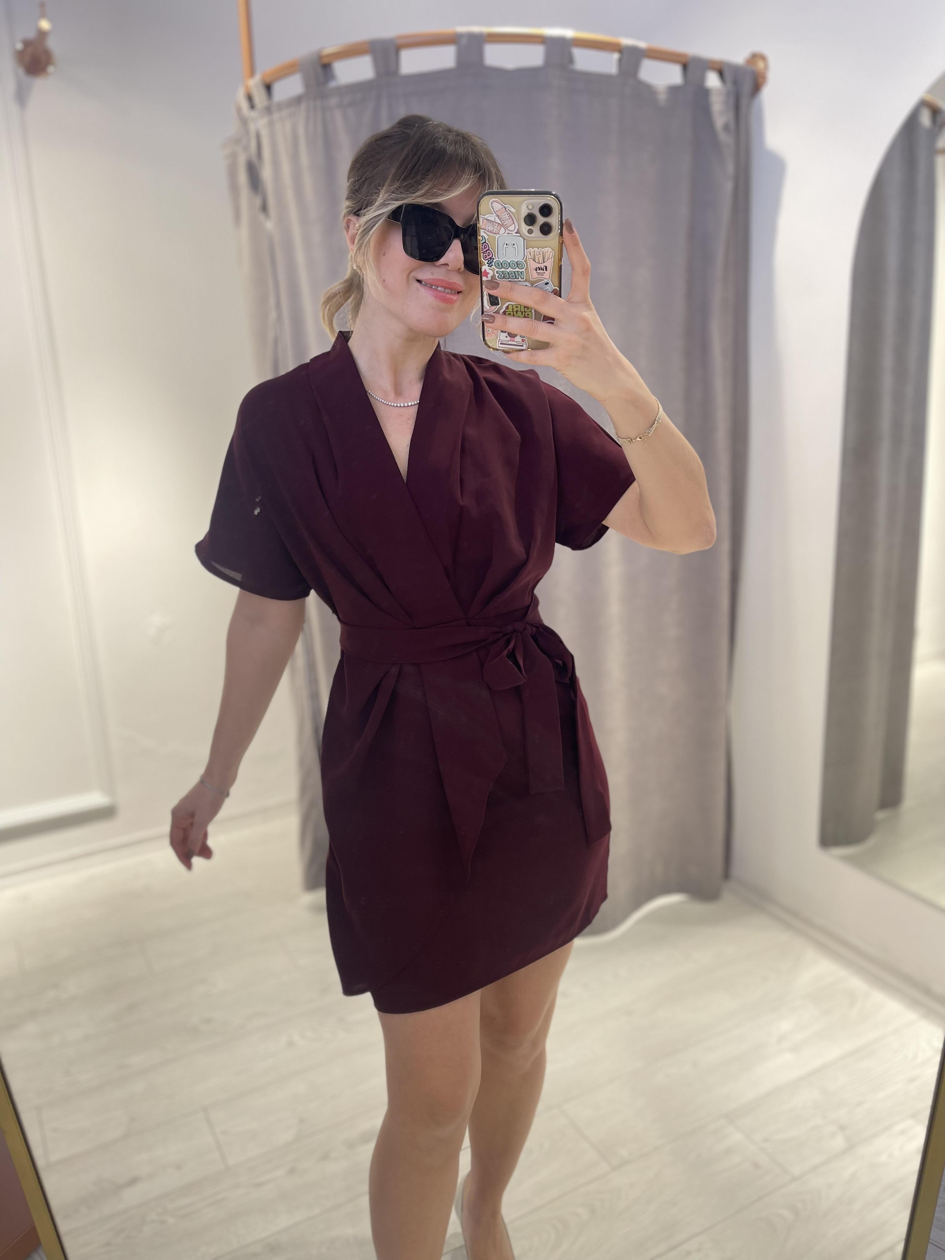 Bordo Şifon Mini Elbise · 3
