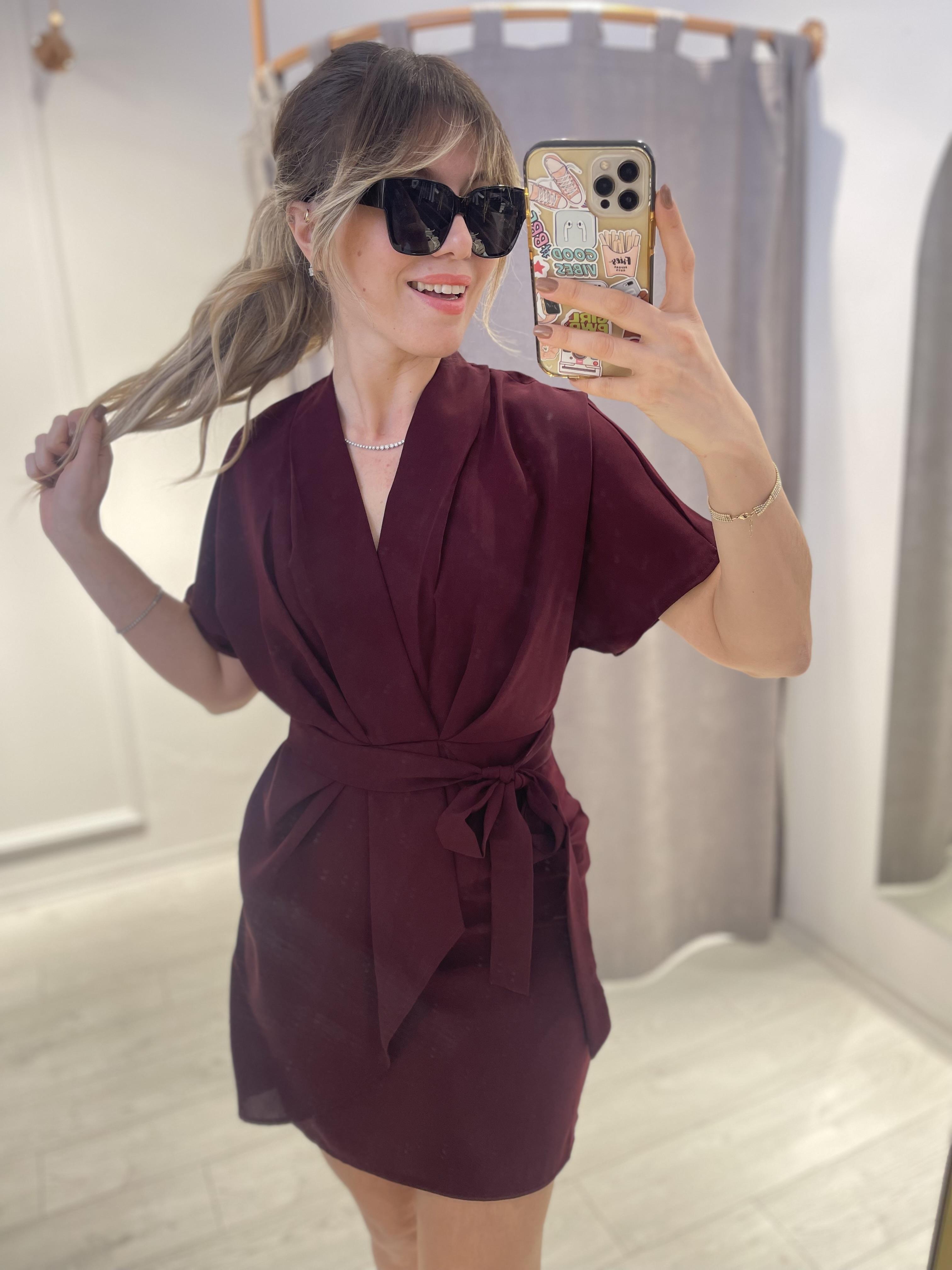 Bordo Şifon Mini Elbise