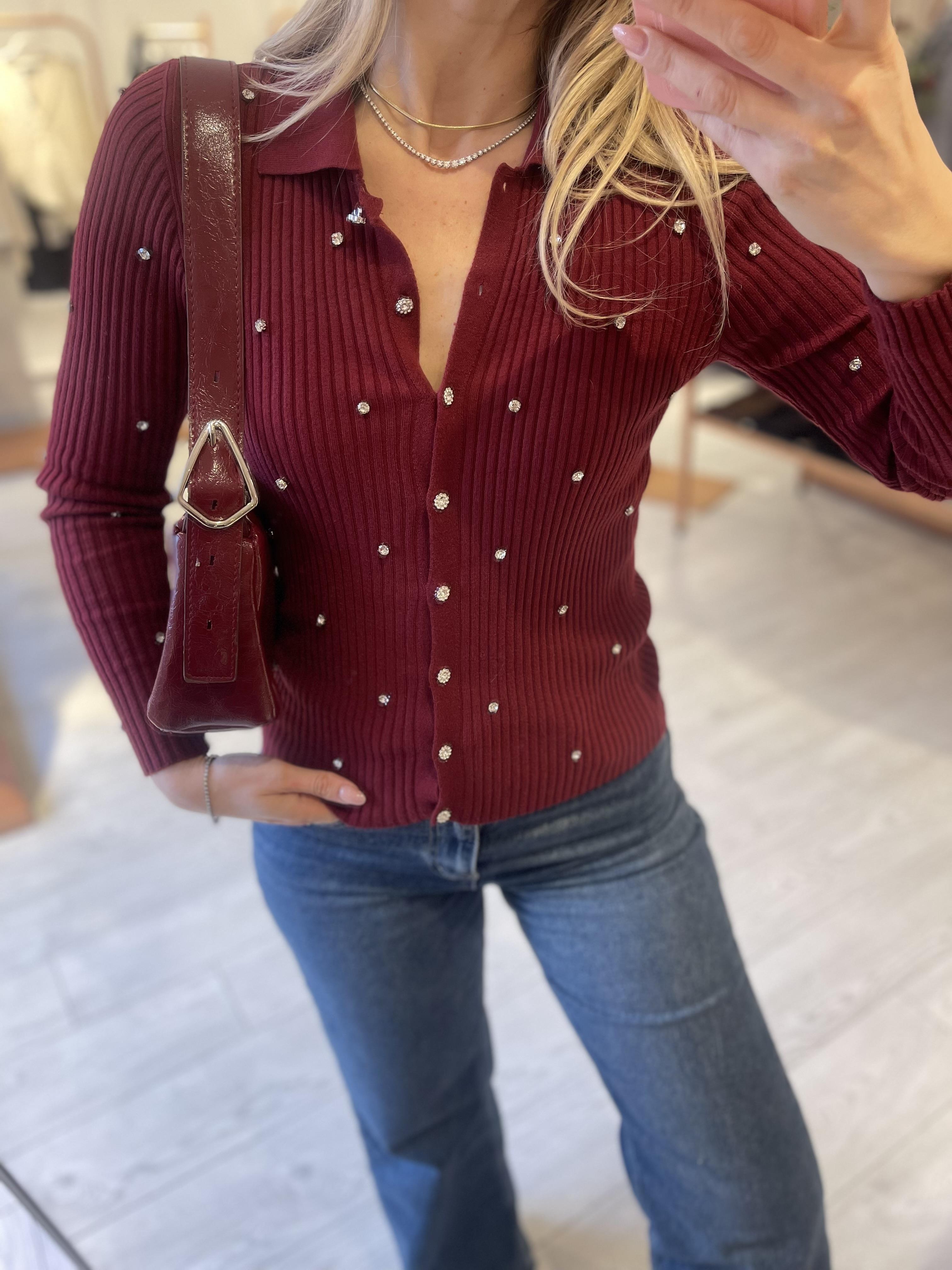 Bordo Taşlı Hırka · 2