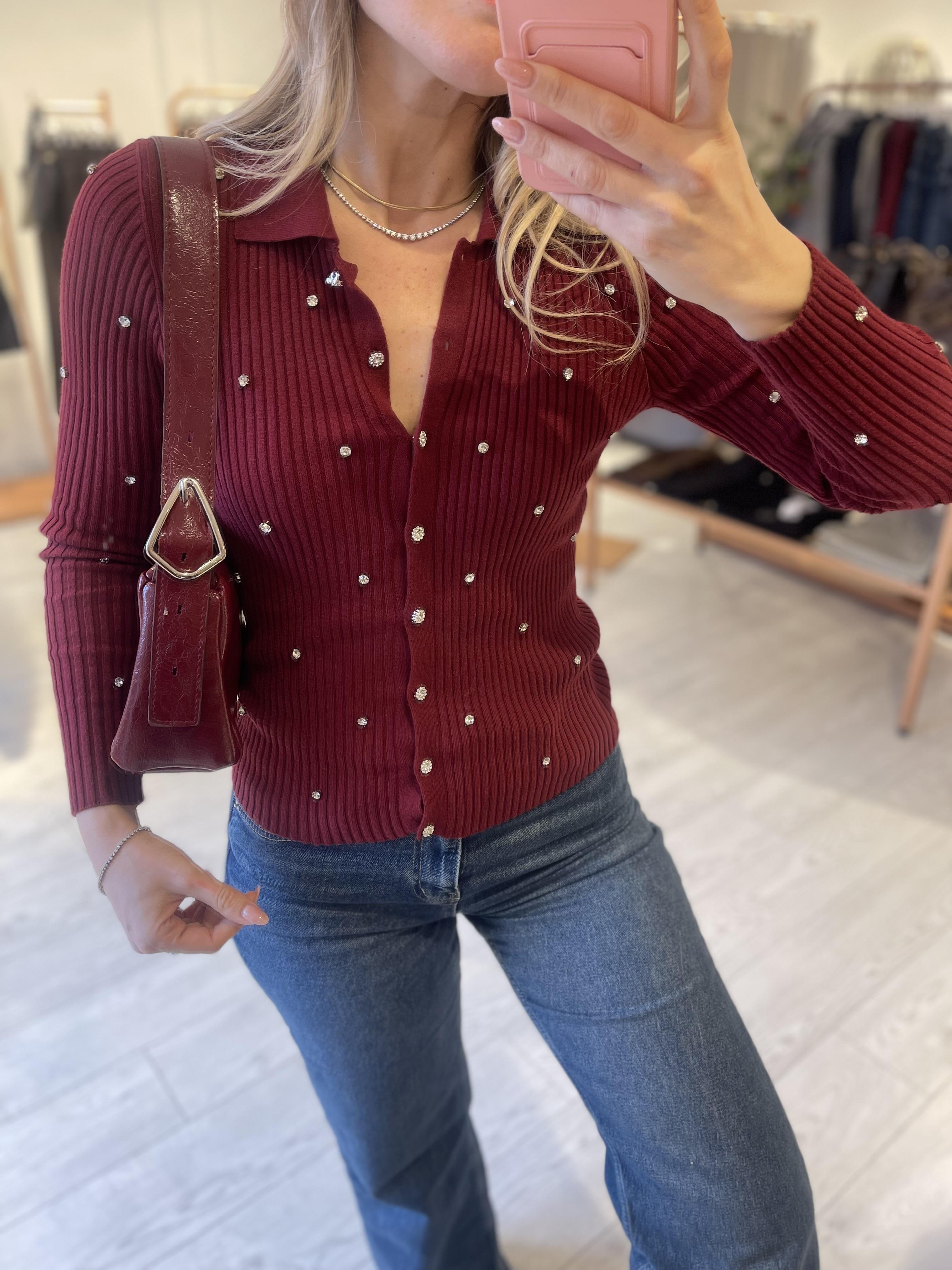 Bordo Taşlı Hırka · 3