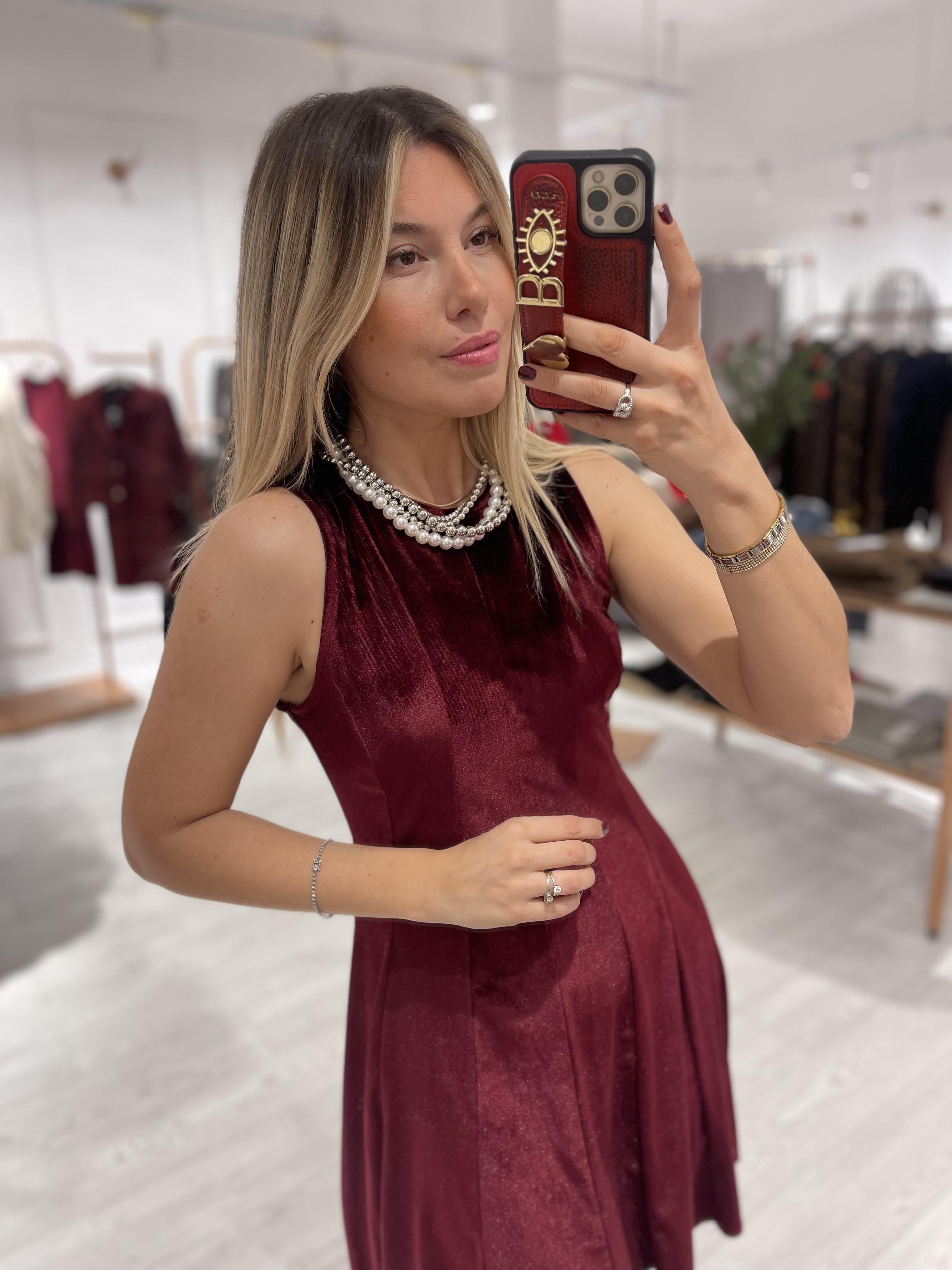 Bordo Volanlı Sıfır Kol Kadife Elbise · 6