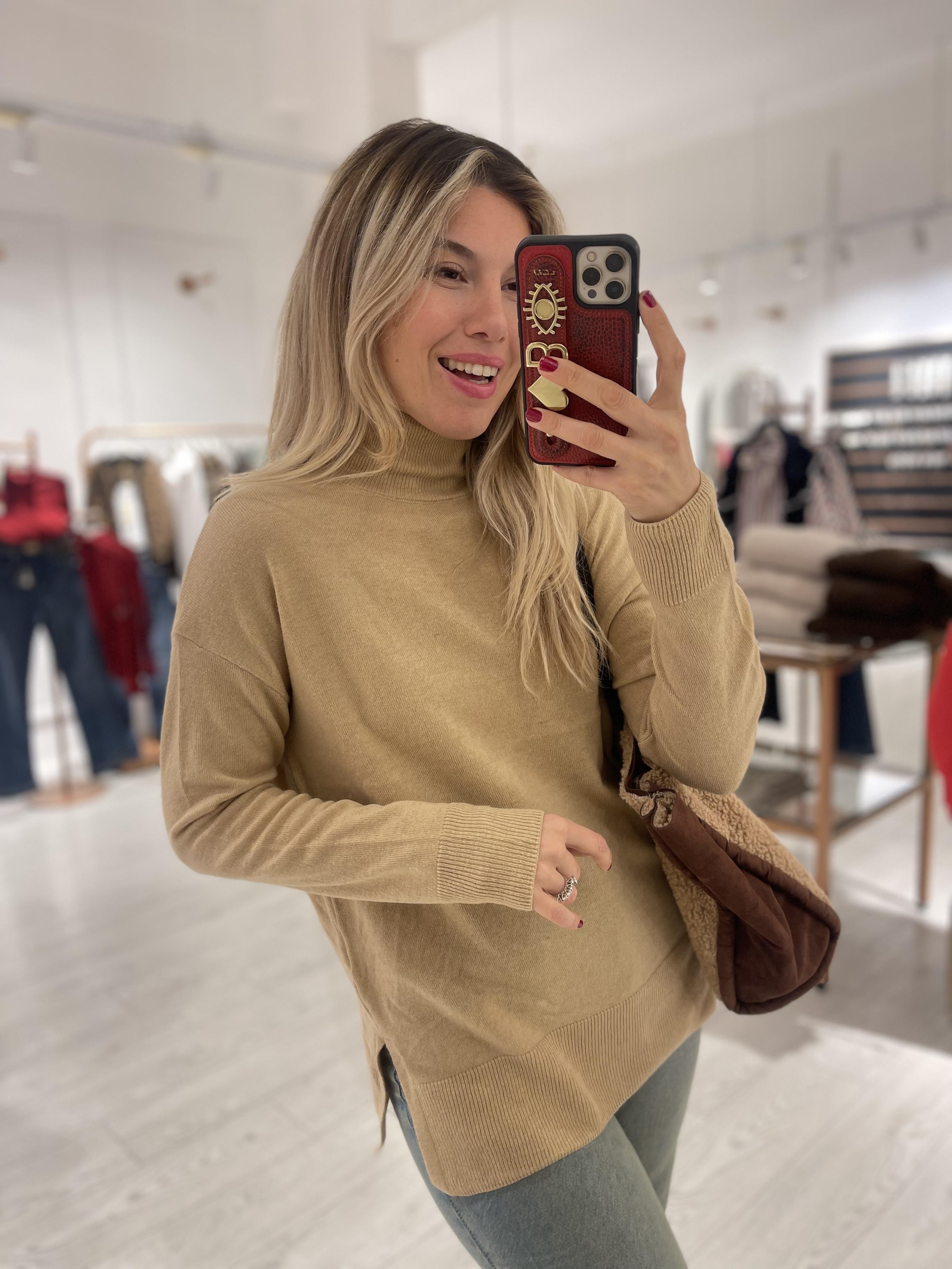 Camel Balıkçı Yanları Yırtmaçlı Dokulu Kazak