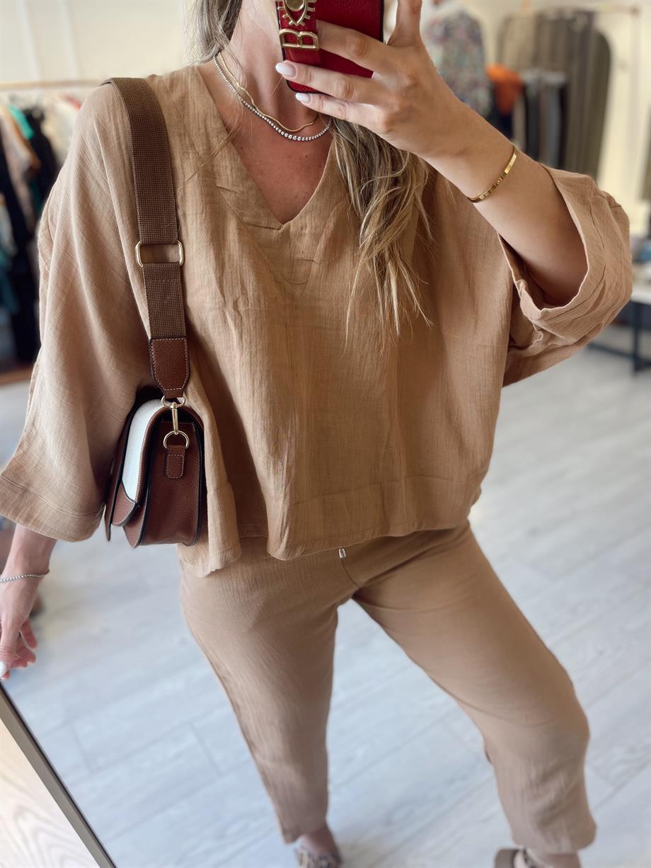 Camel Müslin Kumaş Salaş Bluz · 3