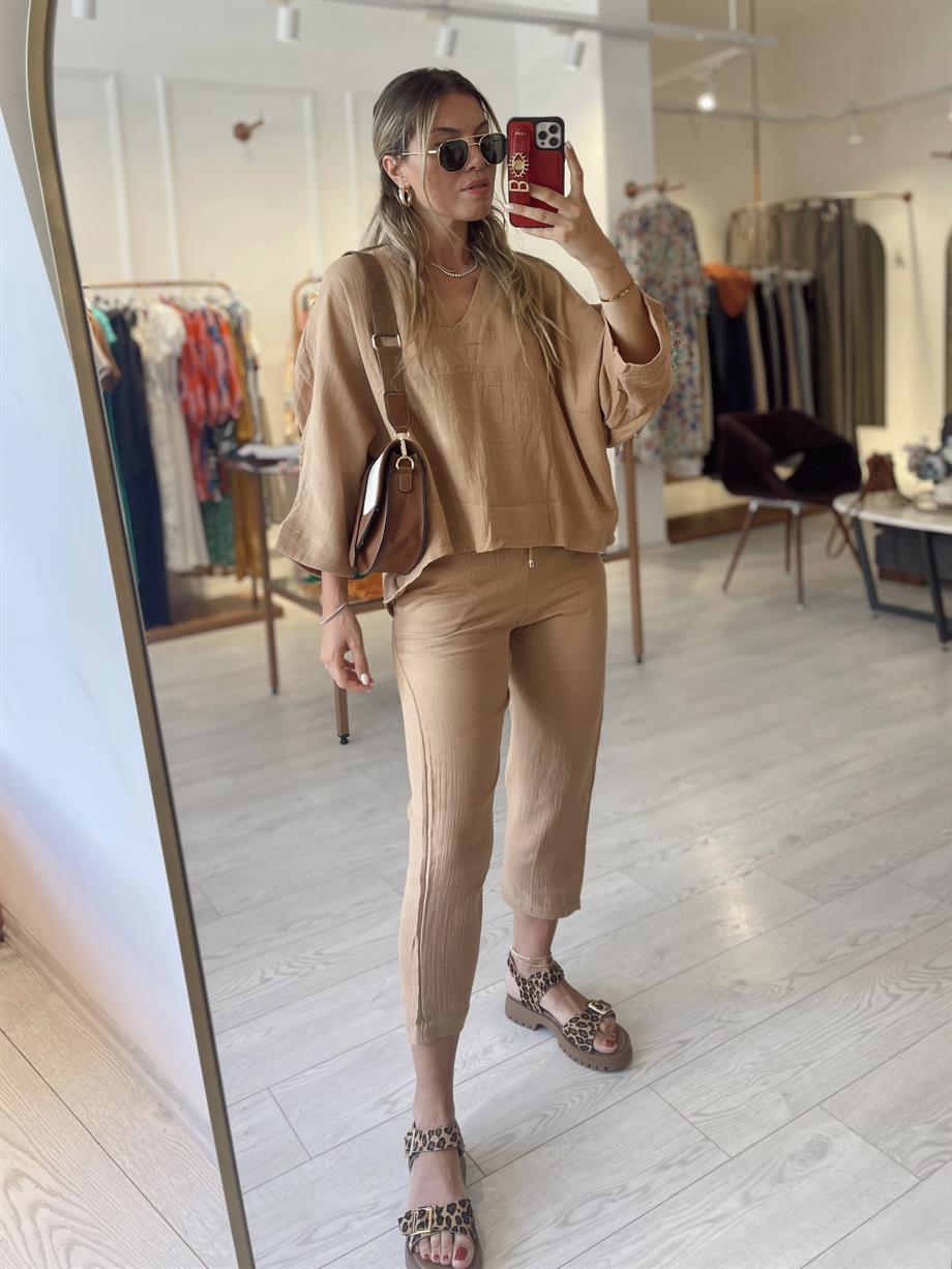 Camel Müslin Kumaş Salaş Bluz · 4