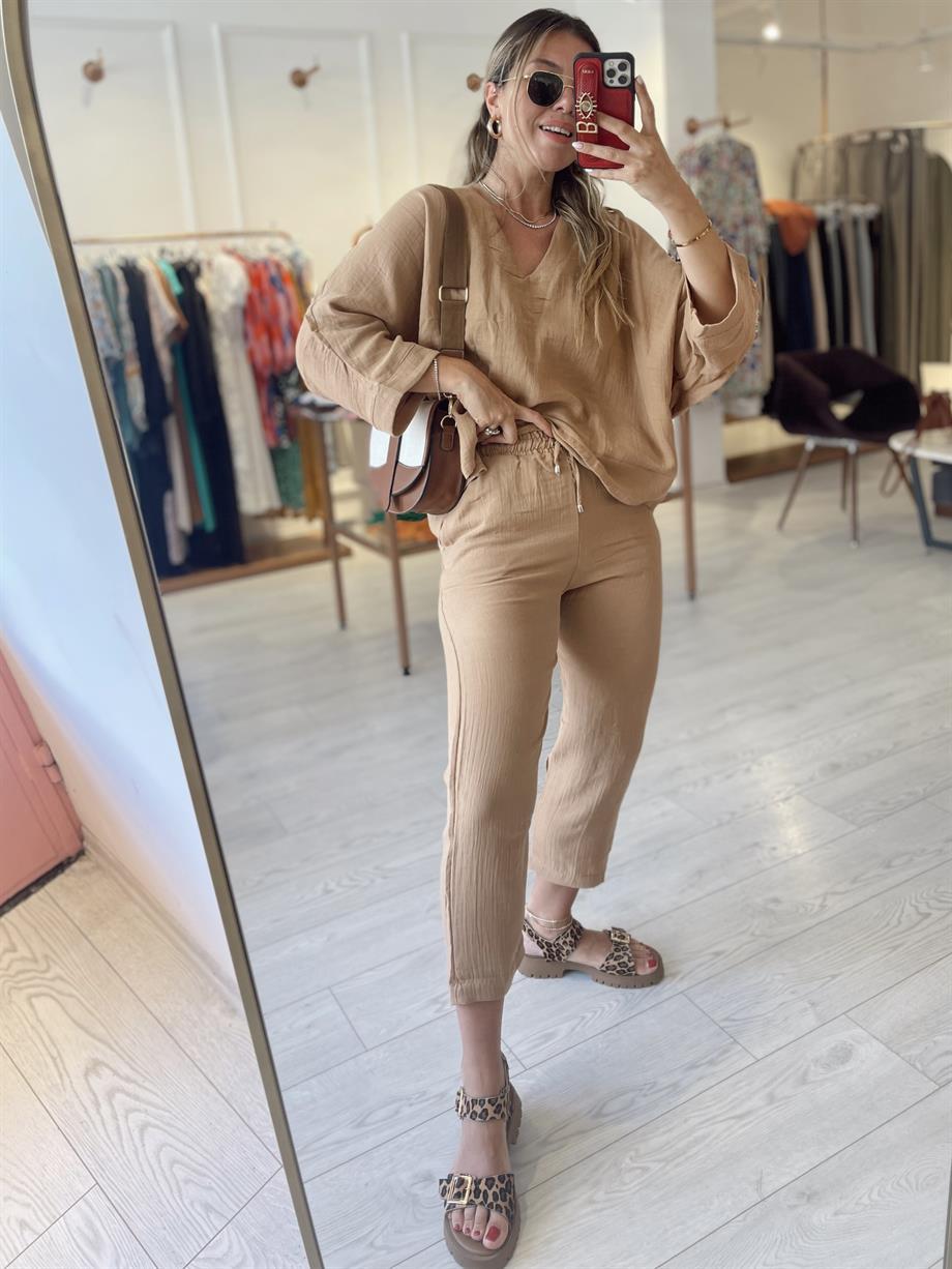 Camel Müslin Kumaş Salaş Bluz · 5