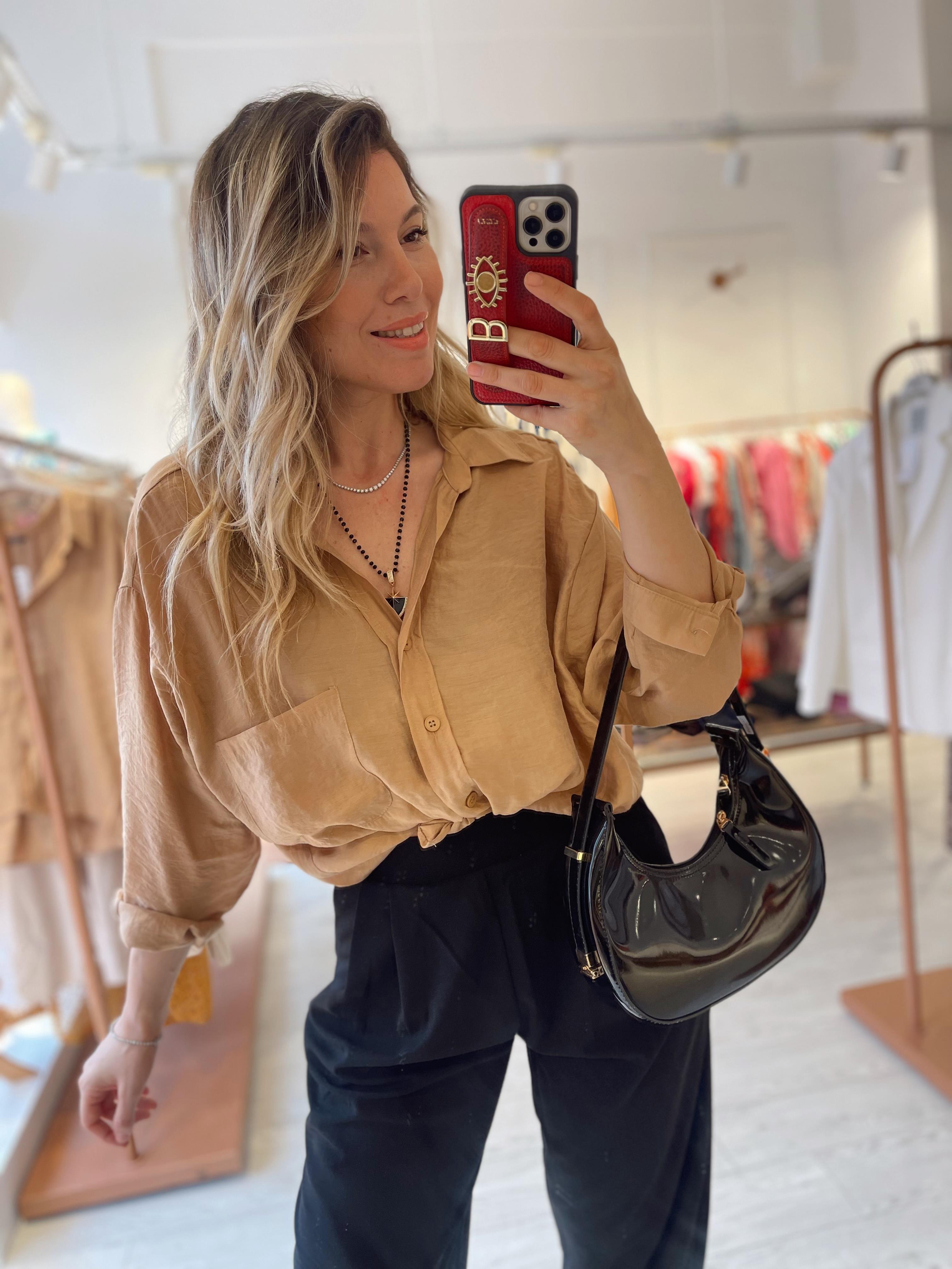 Camel Oversize Tensel Gömlek