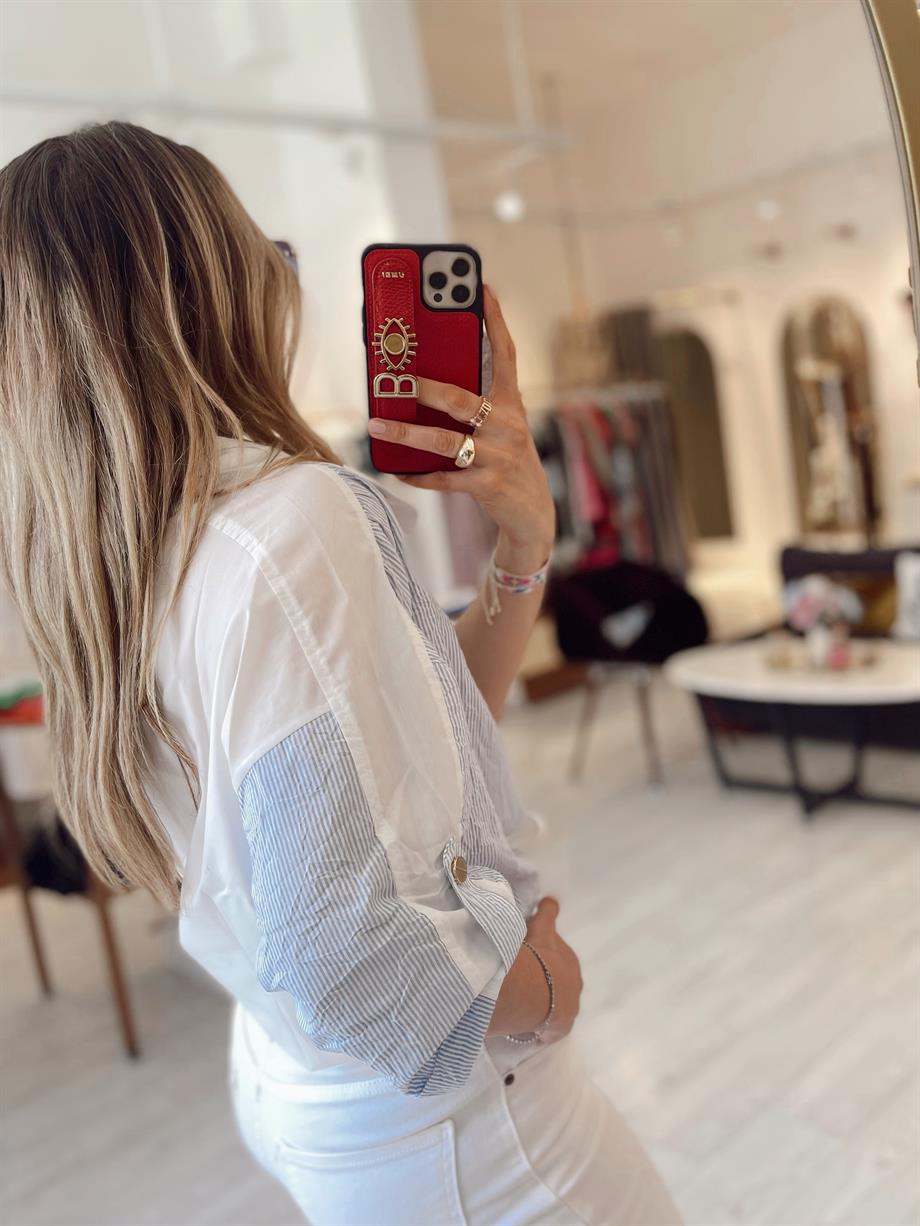 Çizgili Gold Düğme Detaylı Poplin Bluz · 3