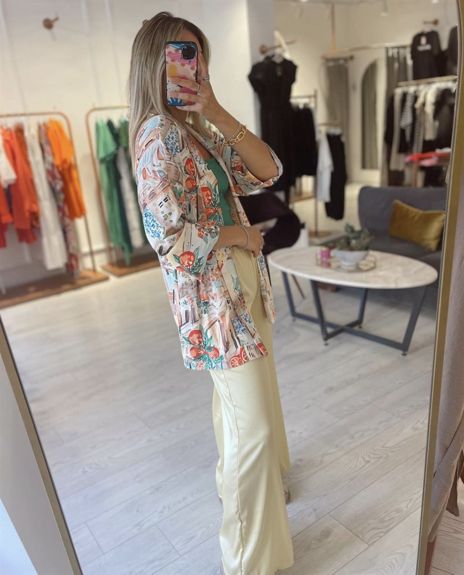 Çok Renkli Desenli Mevsimlik Kimono