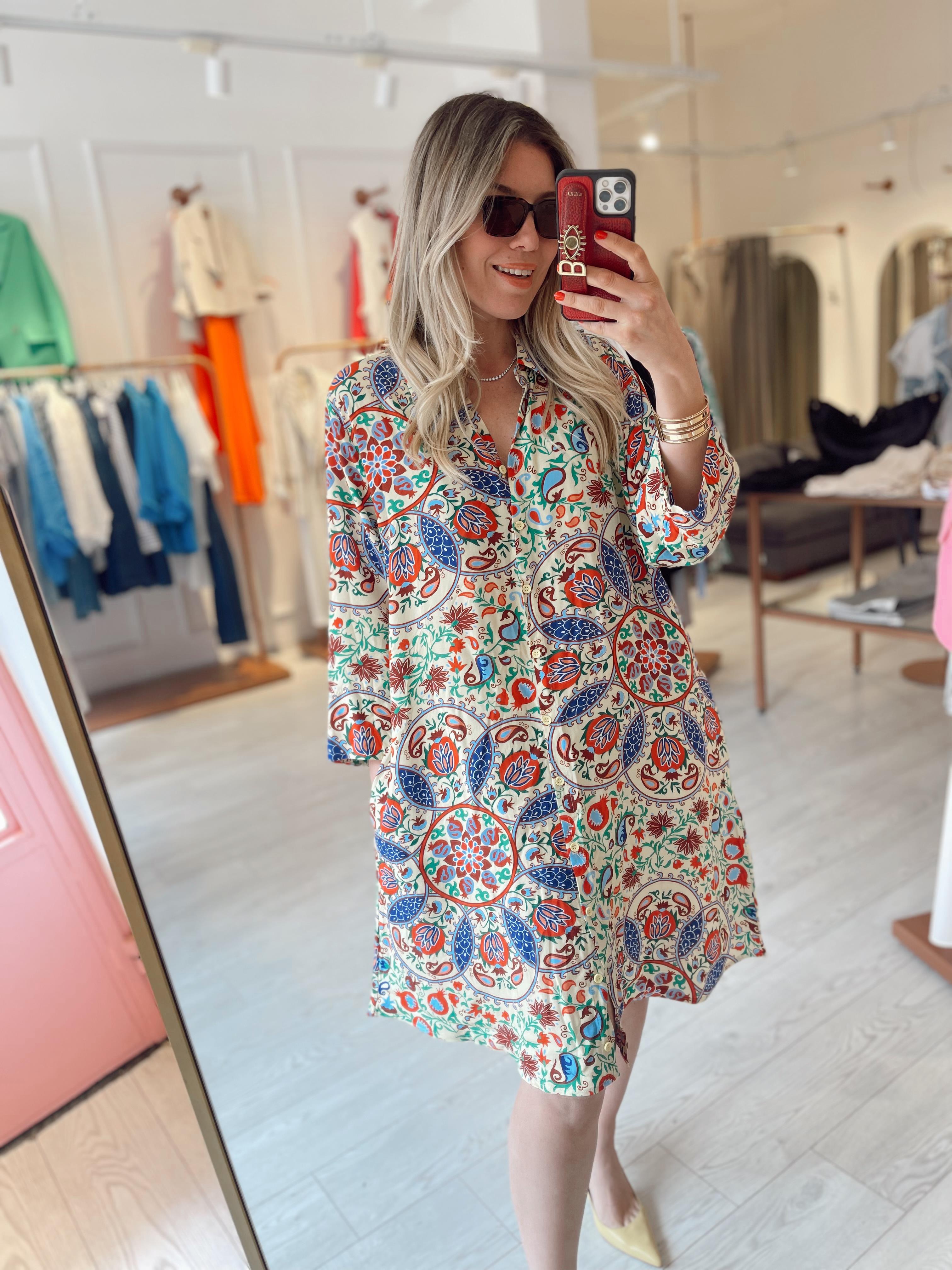 Desenli Viskon Midi Gömlek Elbise