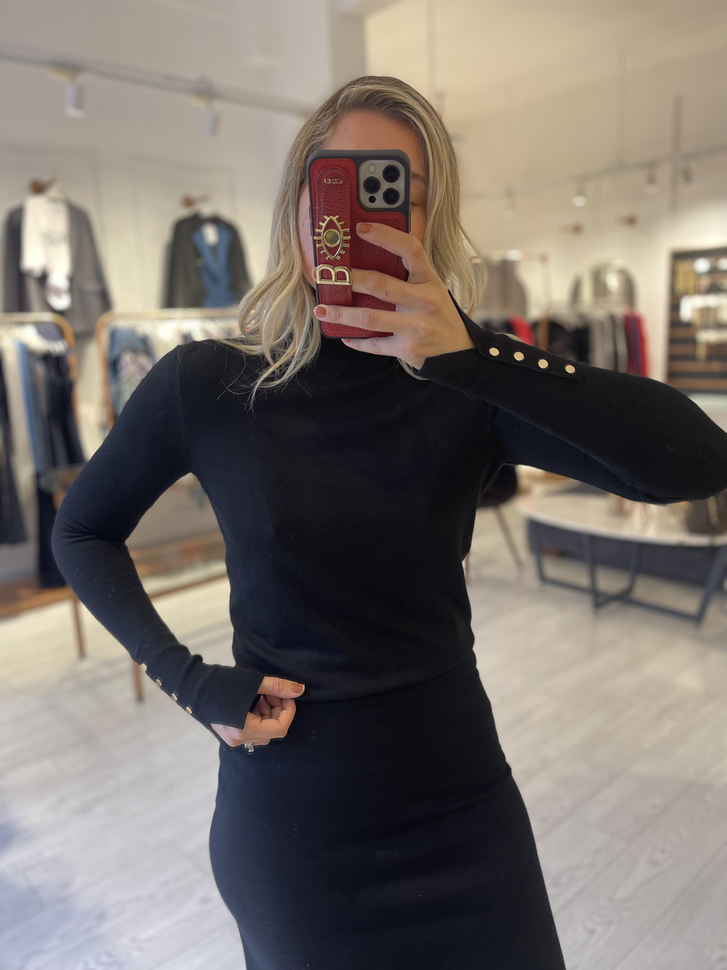 Dilvin Balıkçı Yaka Kol Droplu Siyah Triko 