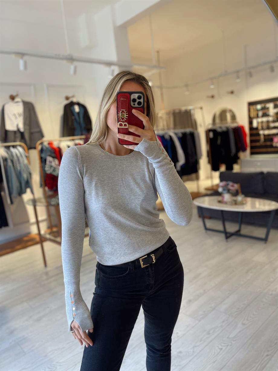 Dilvin Bisiklet Yaka Kol Droplu Triko Gri