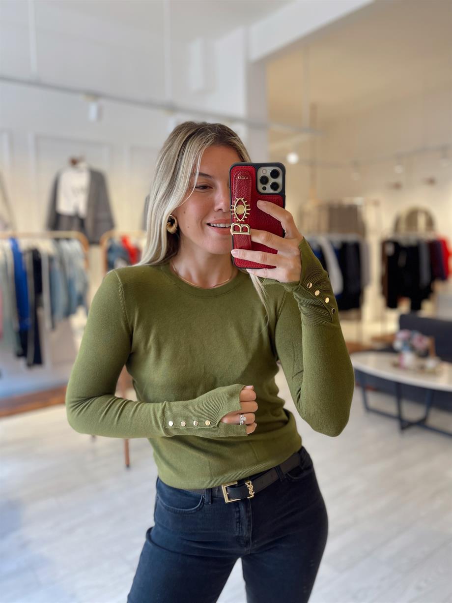 Dilvin Bisiklet Yaka Kol Droplu Triko Yeşil