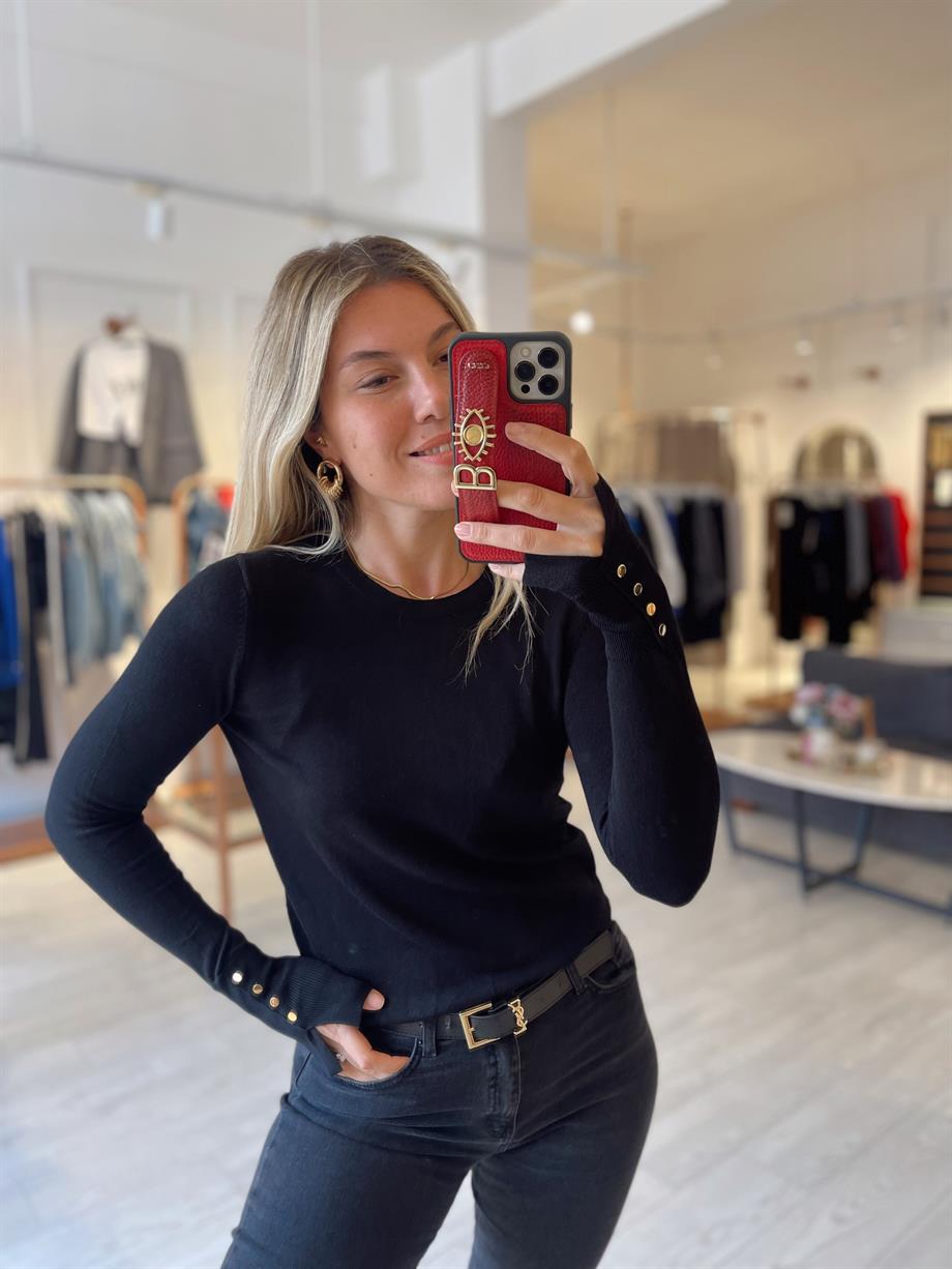 Dilvin Bisiklet Yaka Kol Droplu Triko Siyah