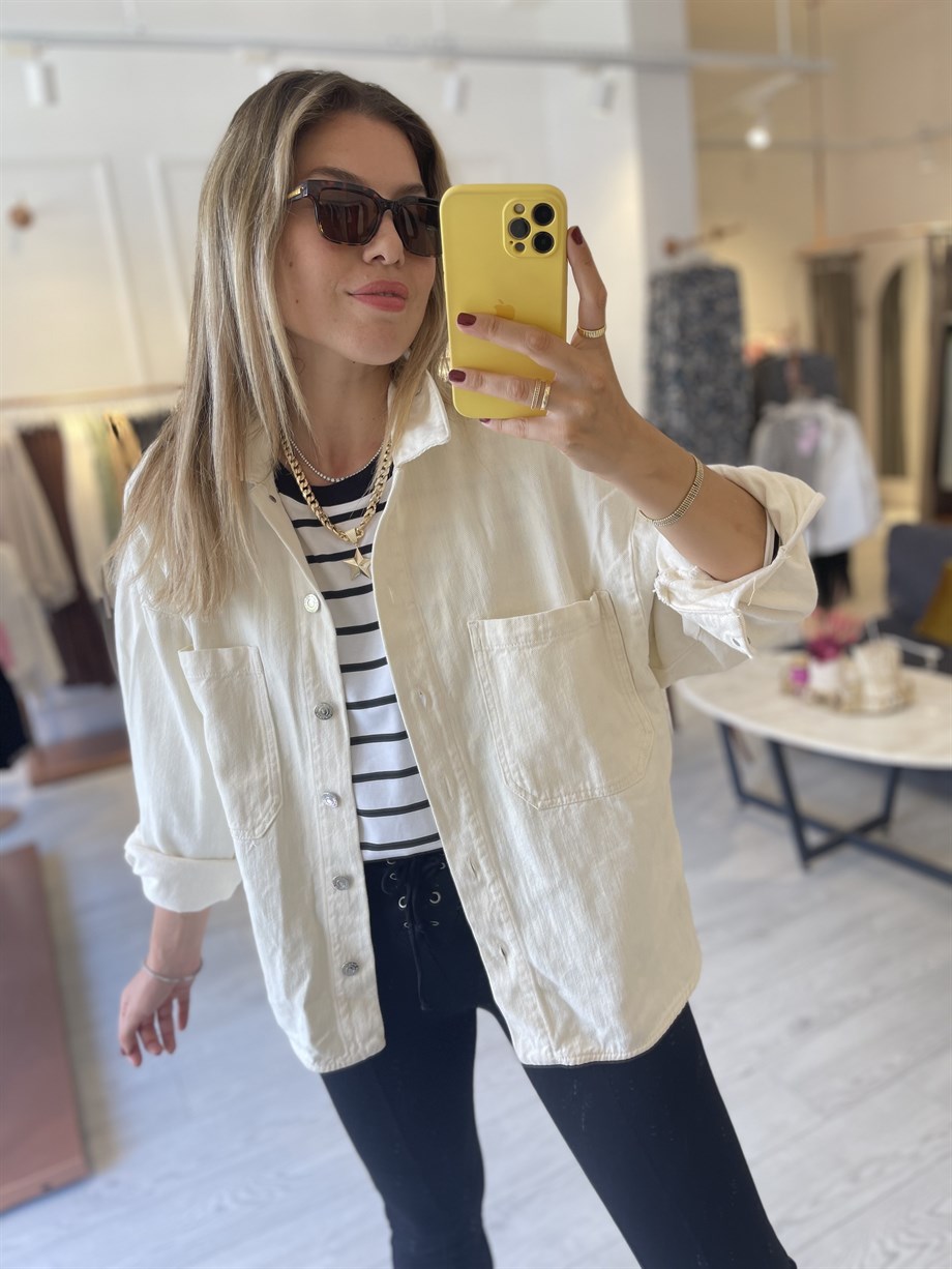 Ekru Denim Kadın Ceket
