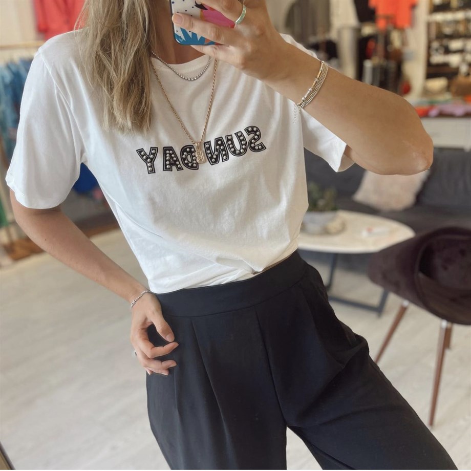 Ekru Sunday Baskı Tshirt