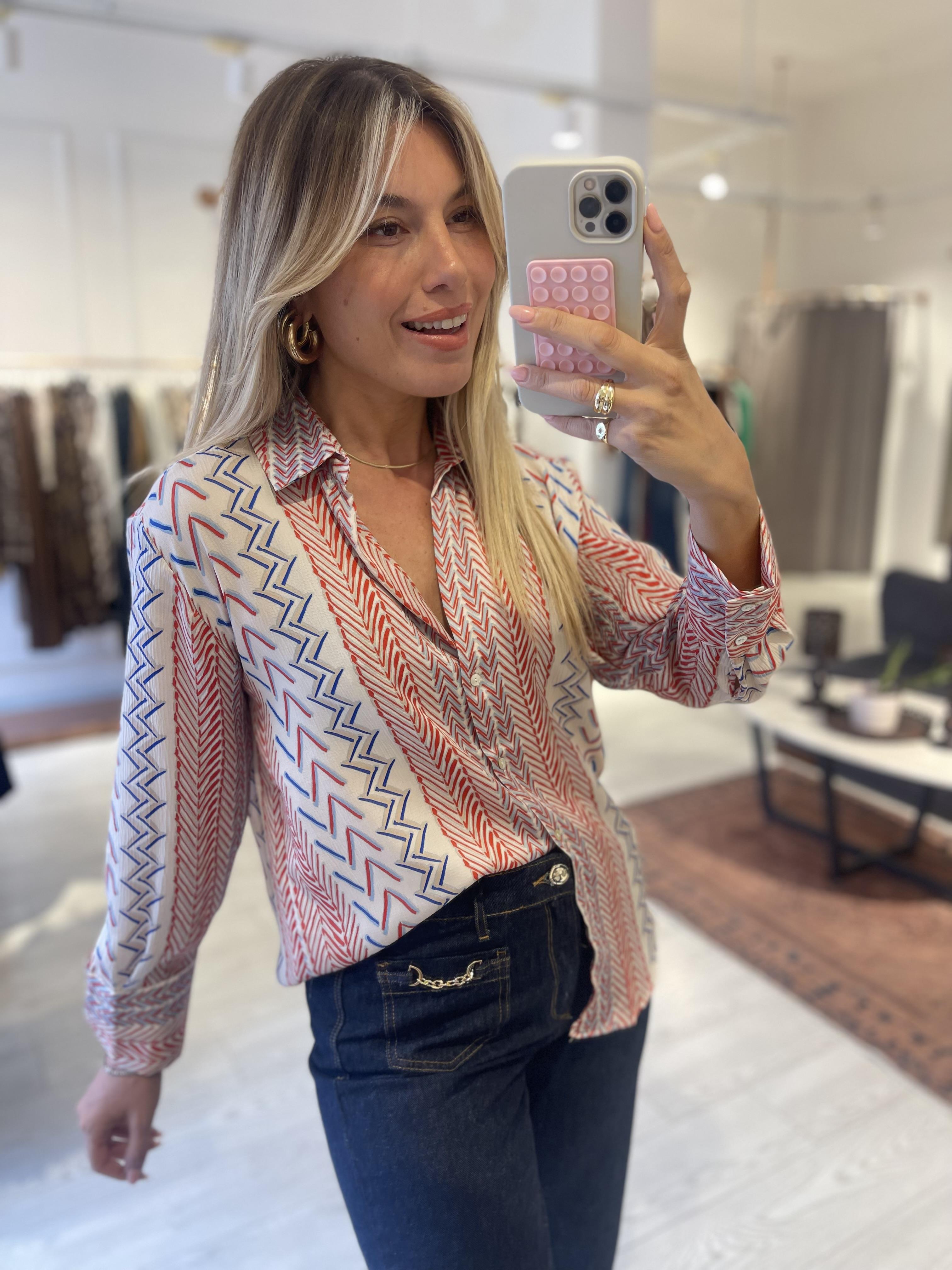 Etnik Çizim Desenli Gömlek