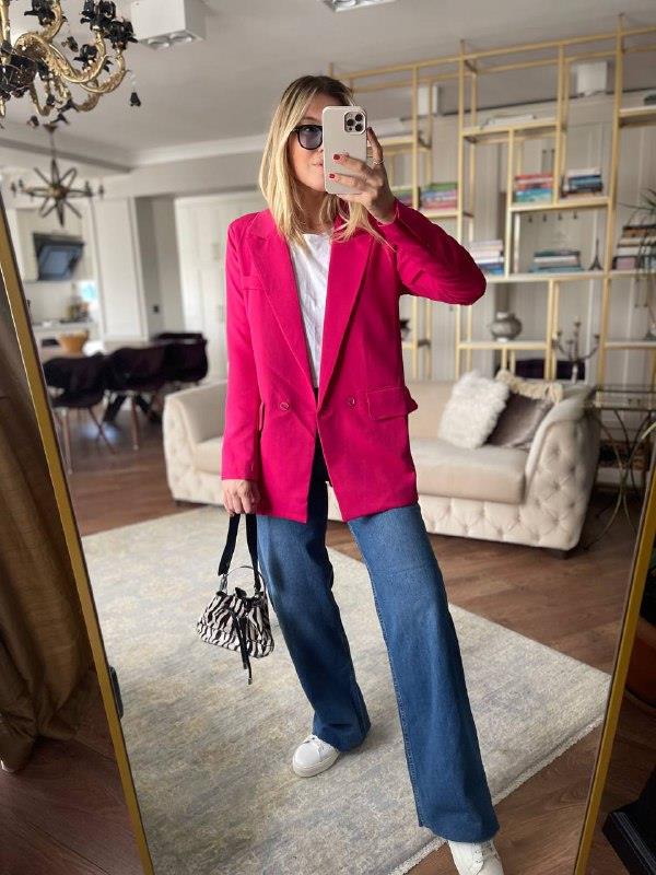 Fuşya İki Cepli Orj. Marka Uzun Blazer