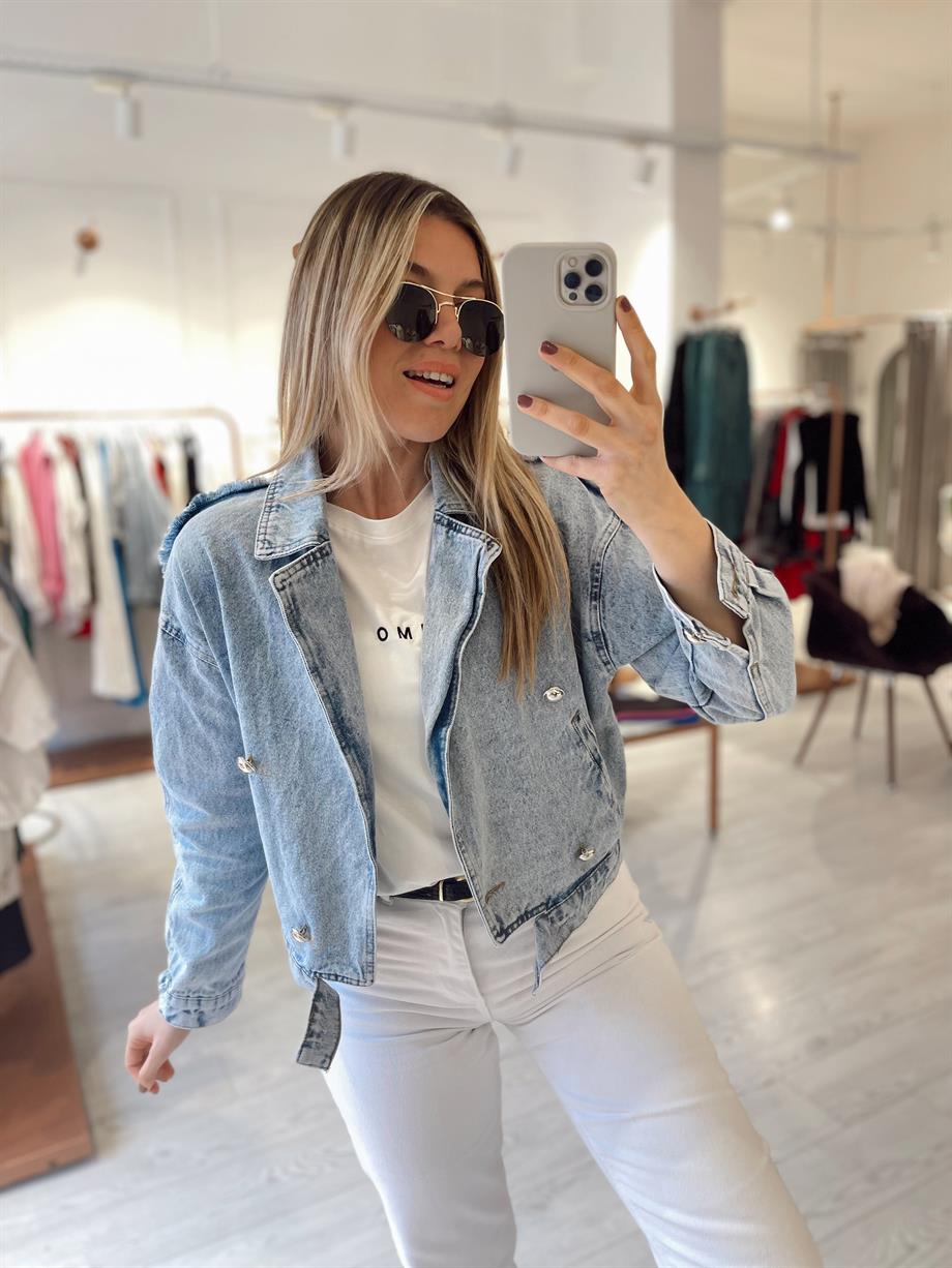 Gabardin Garnili Tasarım Kot Ceket · 2