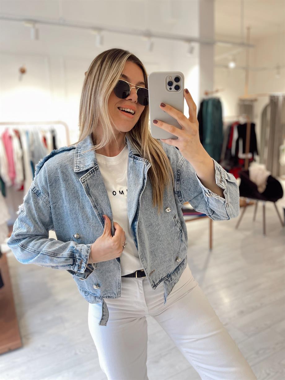 Gabardin Garnili Tasarım Kot Ceket · 6