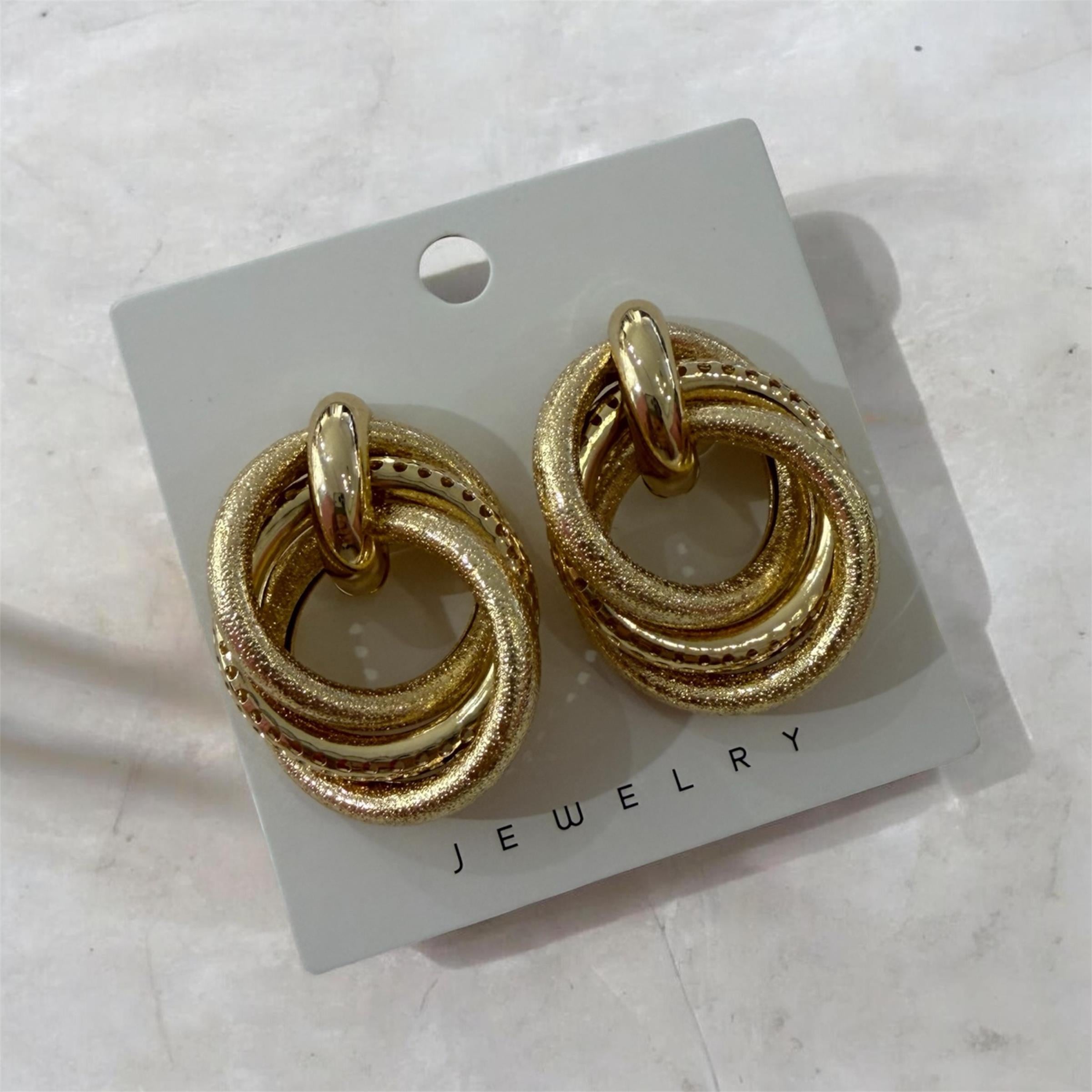 Gold Burgu Dokulu Halka Küpe