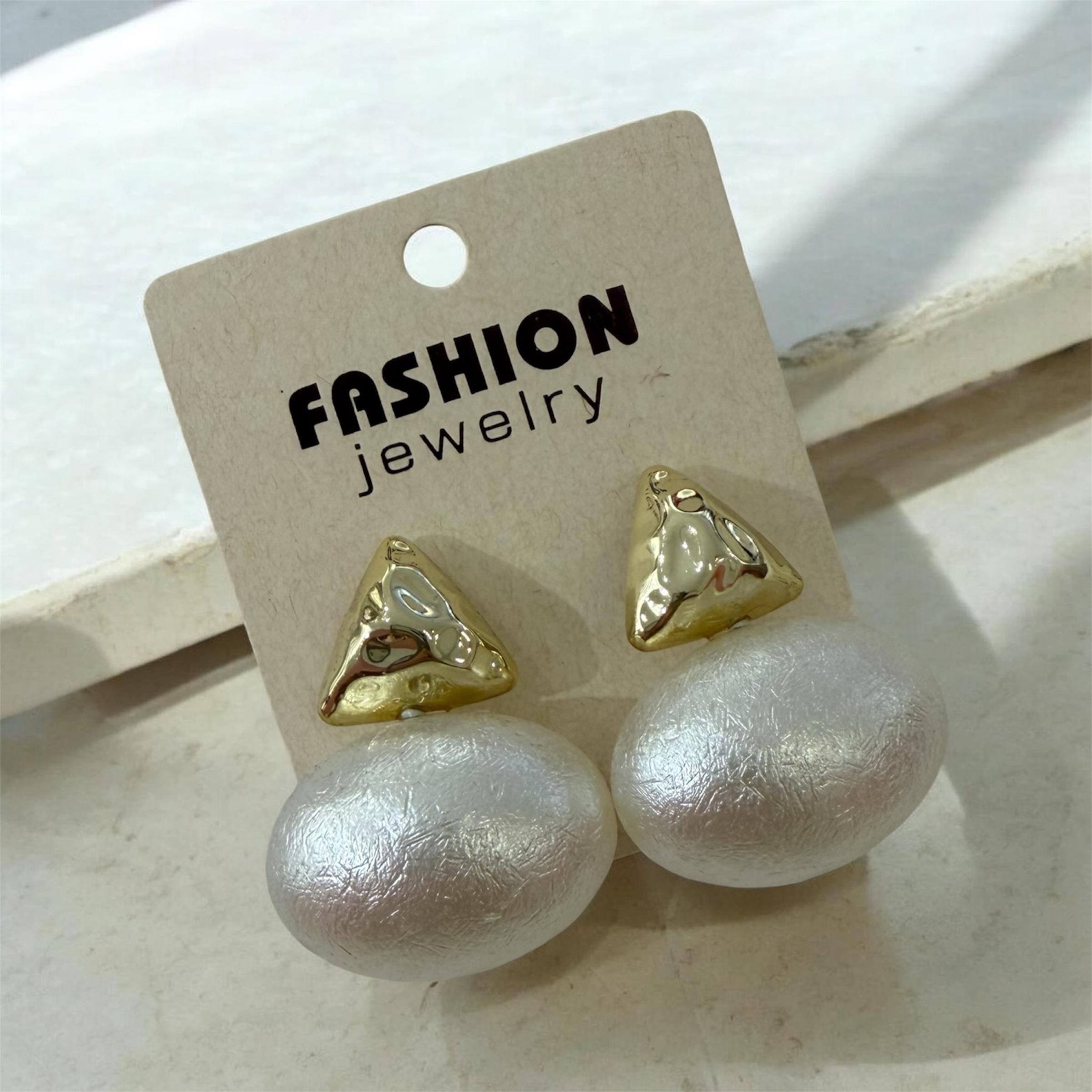 Gold Üçgen Sedef Oval Küpe