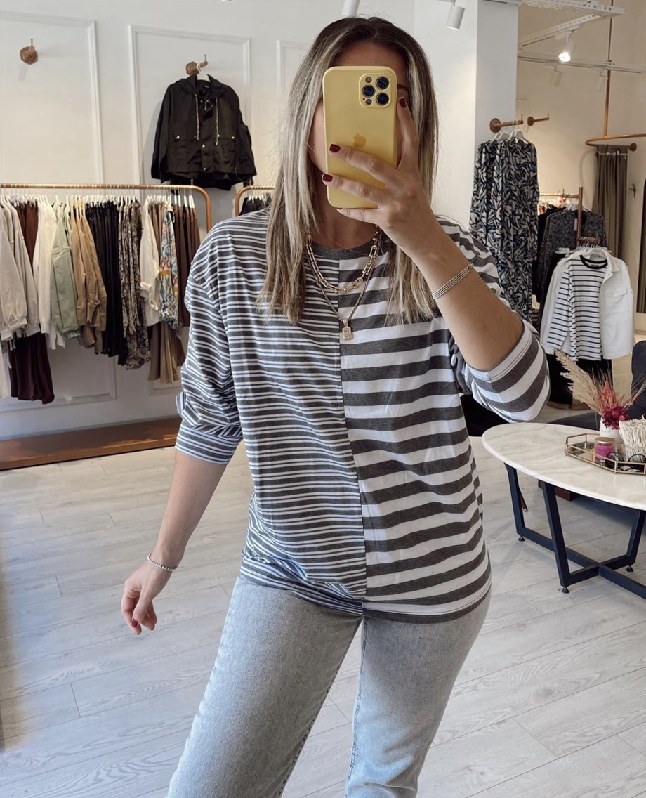 Gri Çizgili Mevsimlik Sweat