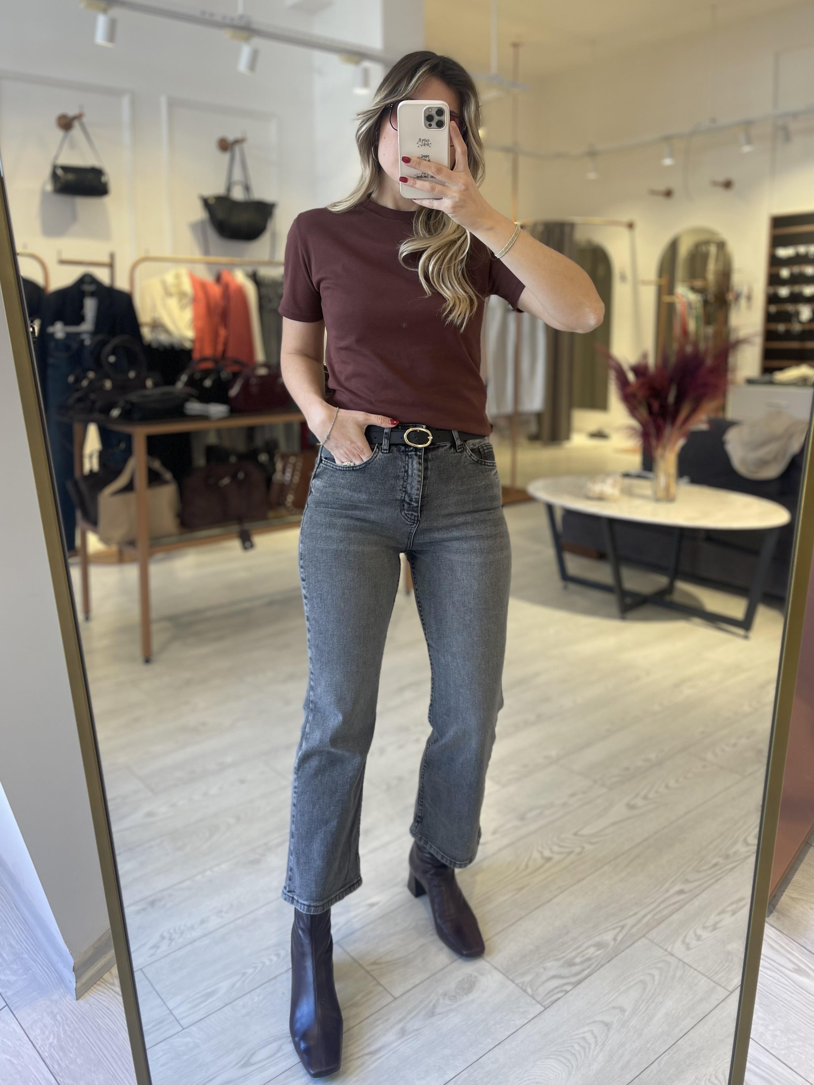 Gri Flare Paça Likralı Jean 