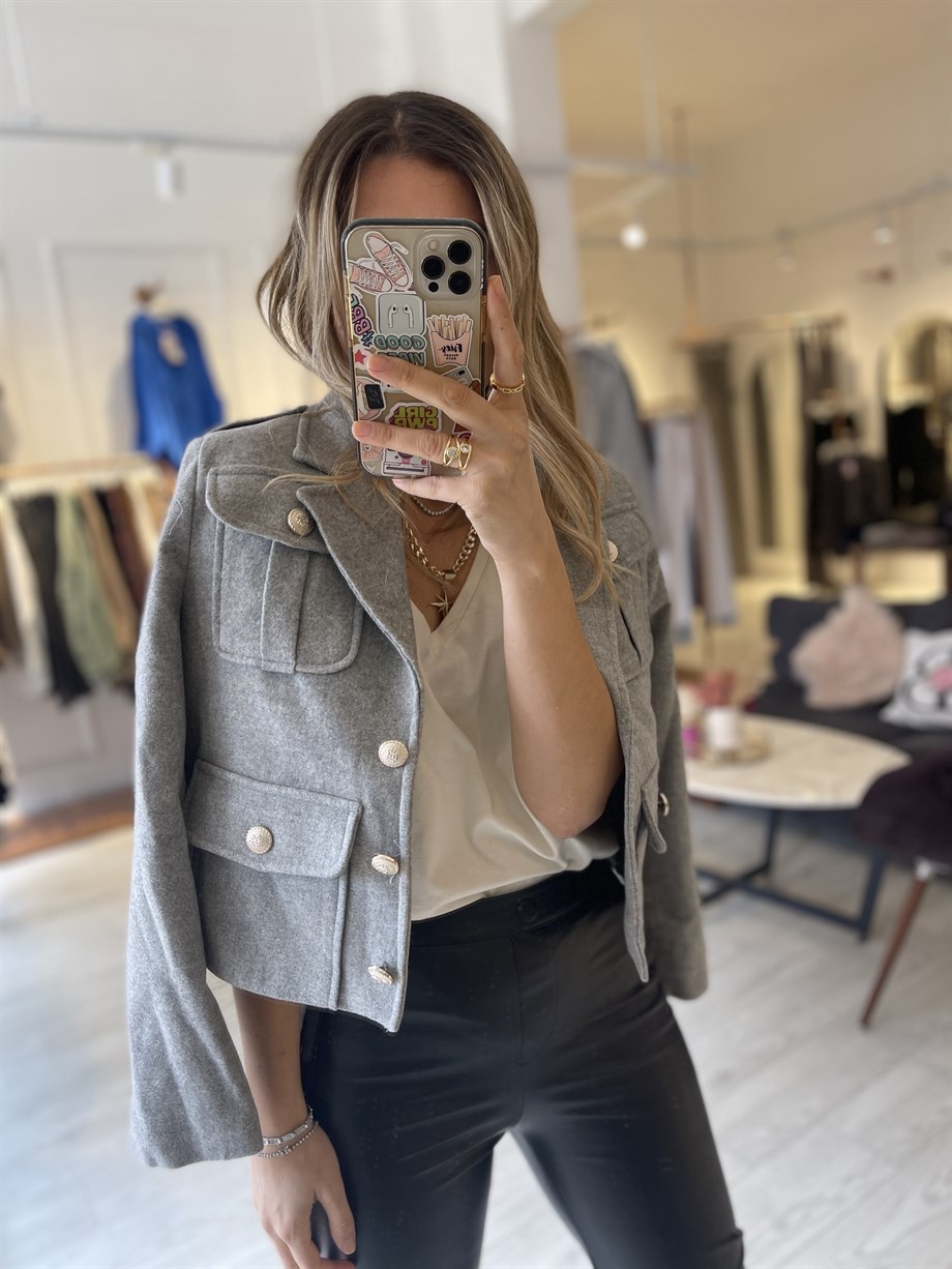 Gri Kaşe Apoletli Ceket