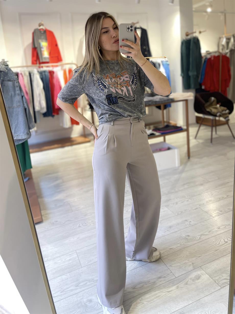 Gri Pensli Palazzo Pantolon