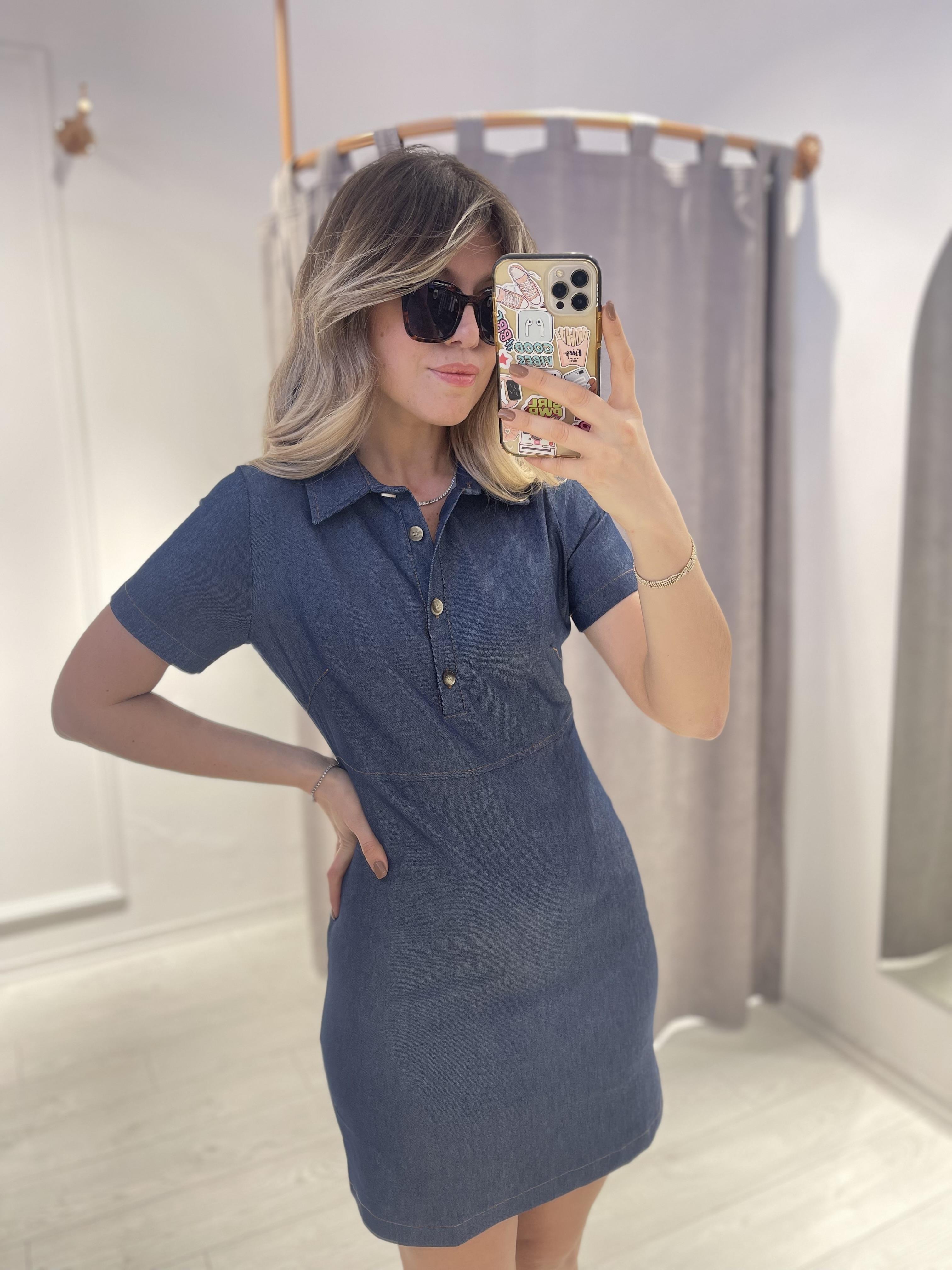 İnce Denim Yarım Kollu Mini Elbise · 3