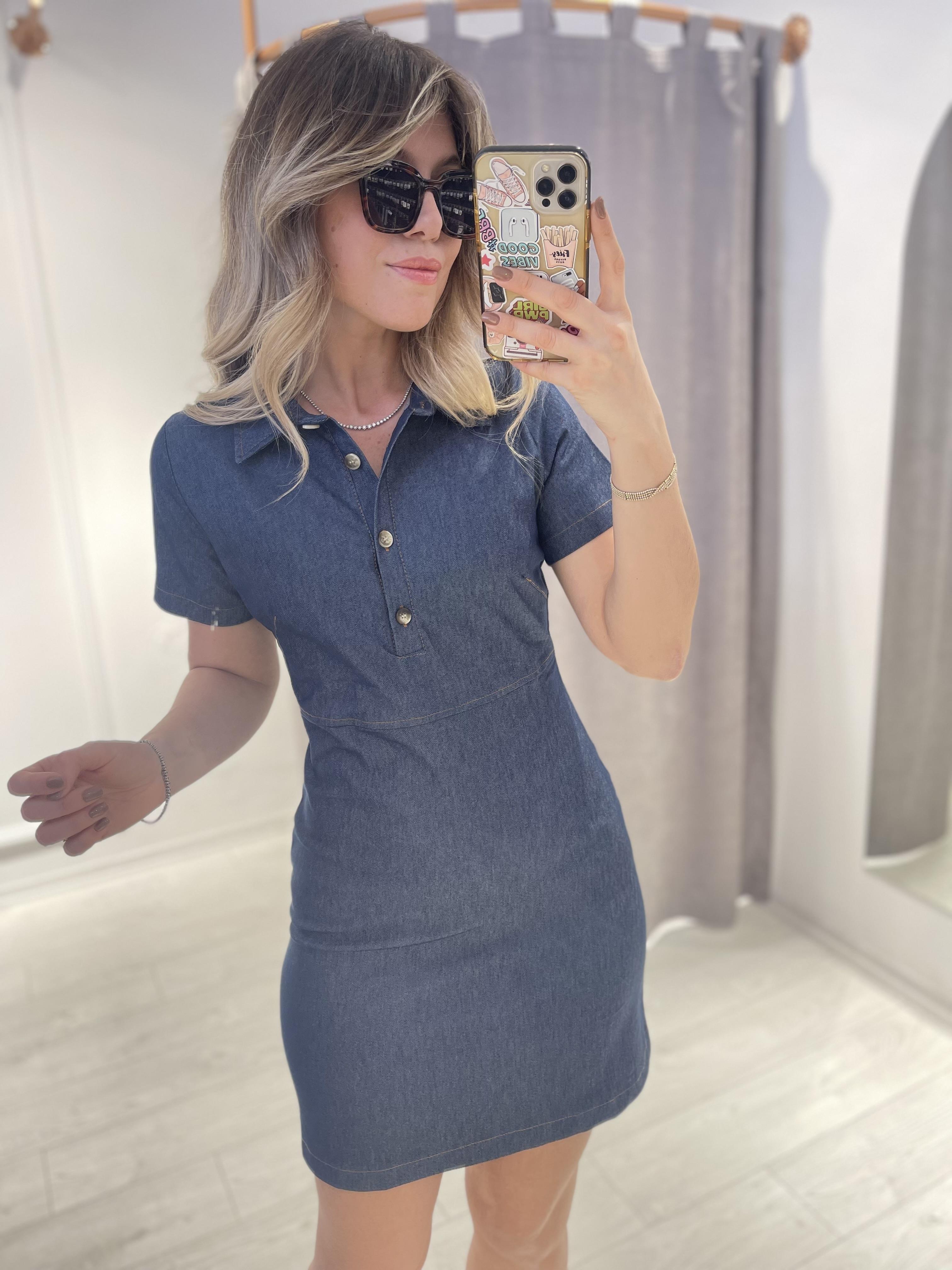 İnce Denim Yarım Kollu Mini Elbise · 6