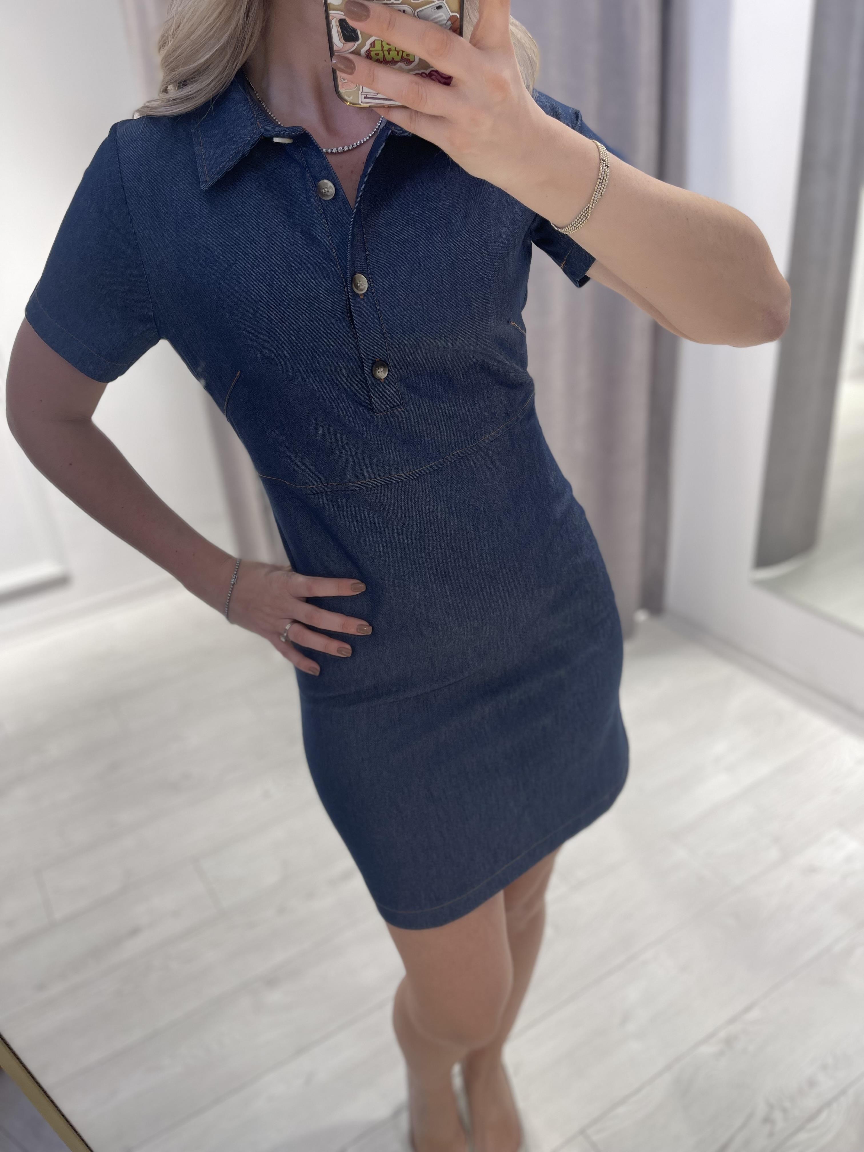İnce Denim Yarım Kollu Mini Elbise · 4