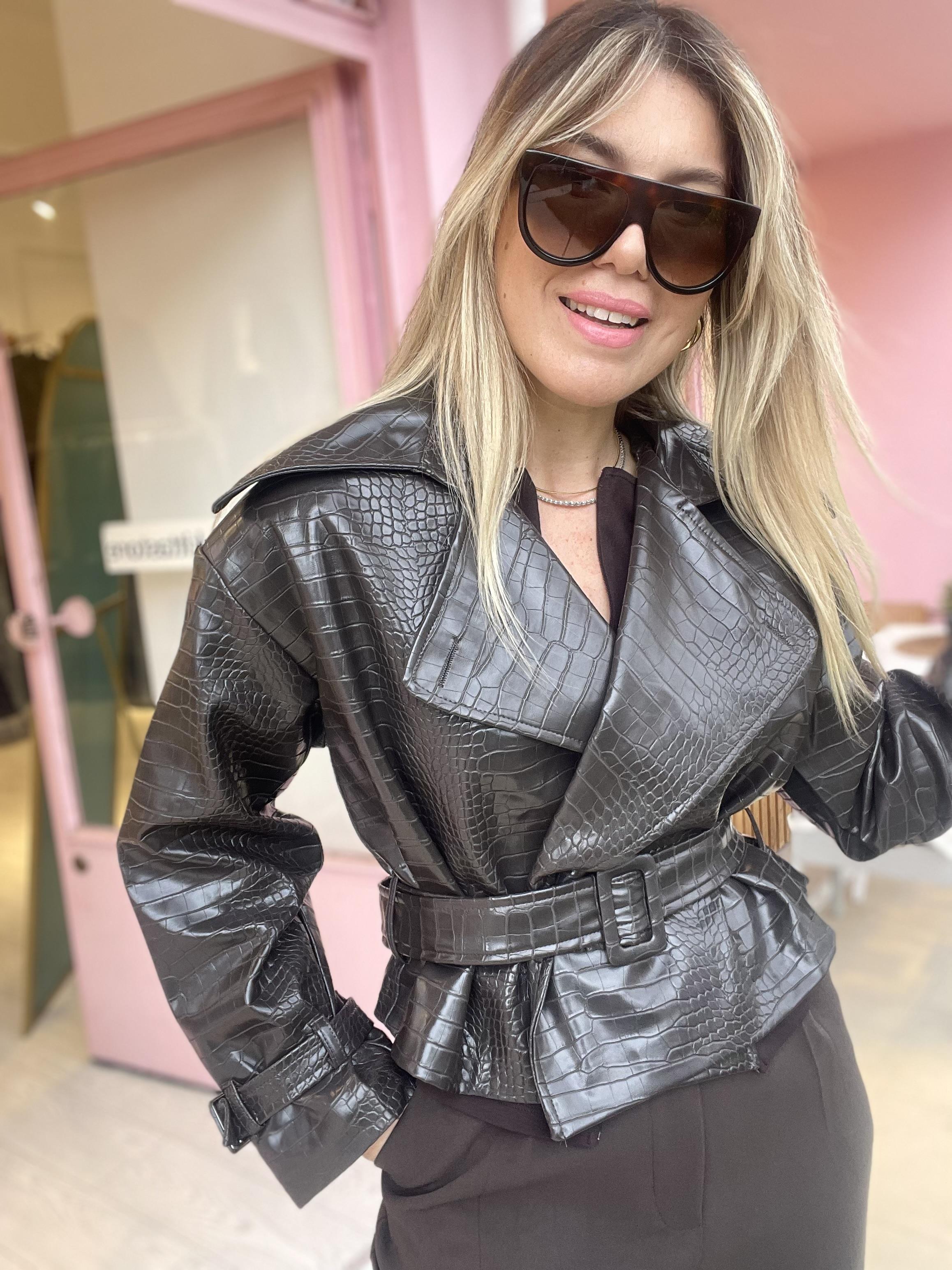 Kahve Krokodil Deri Ceket 