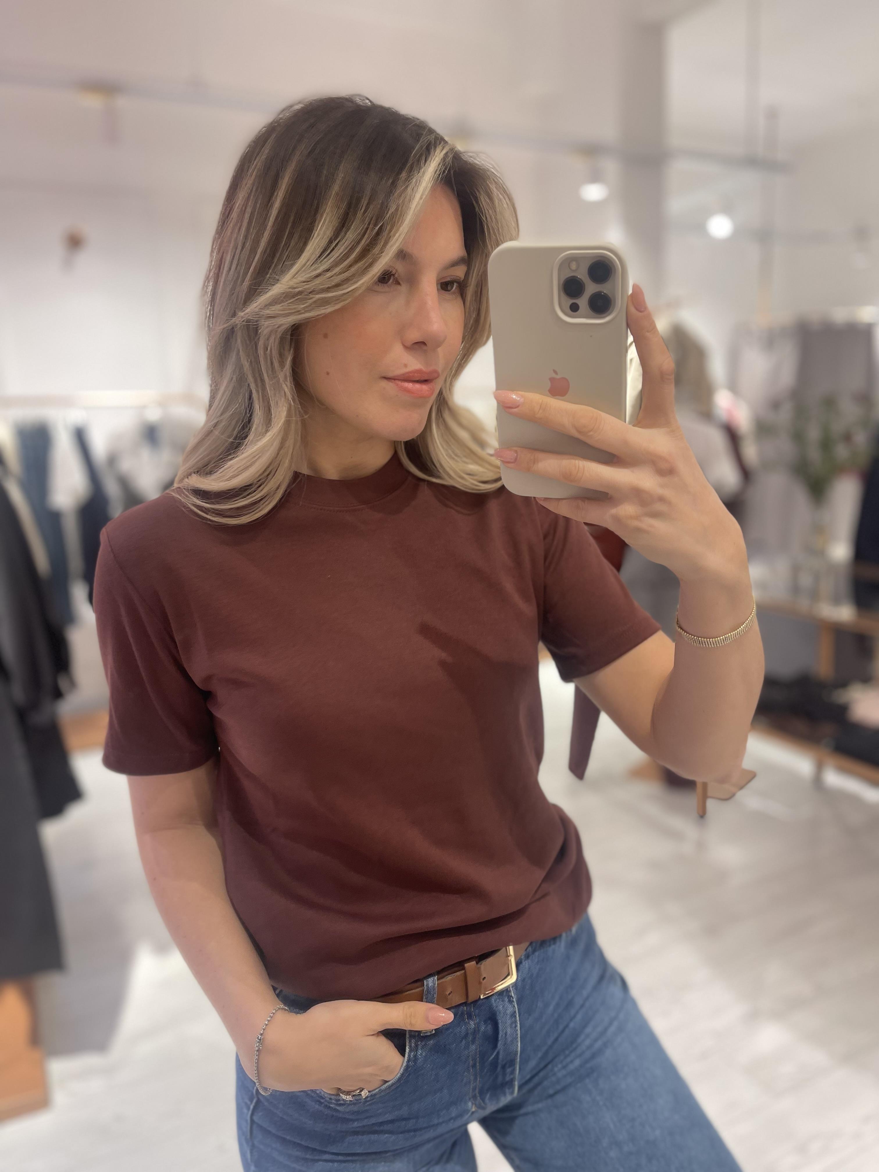 Kahve Orj Marka Tok Doku Basic Tshirt 