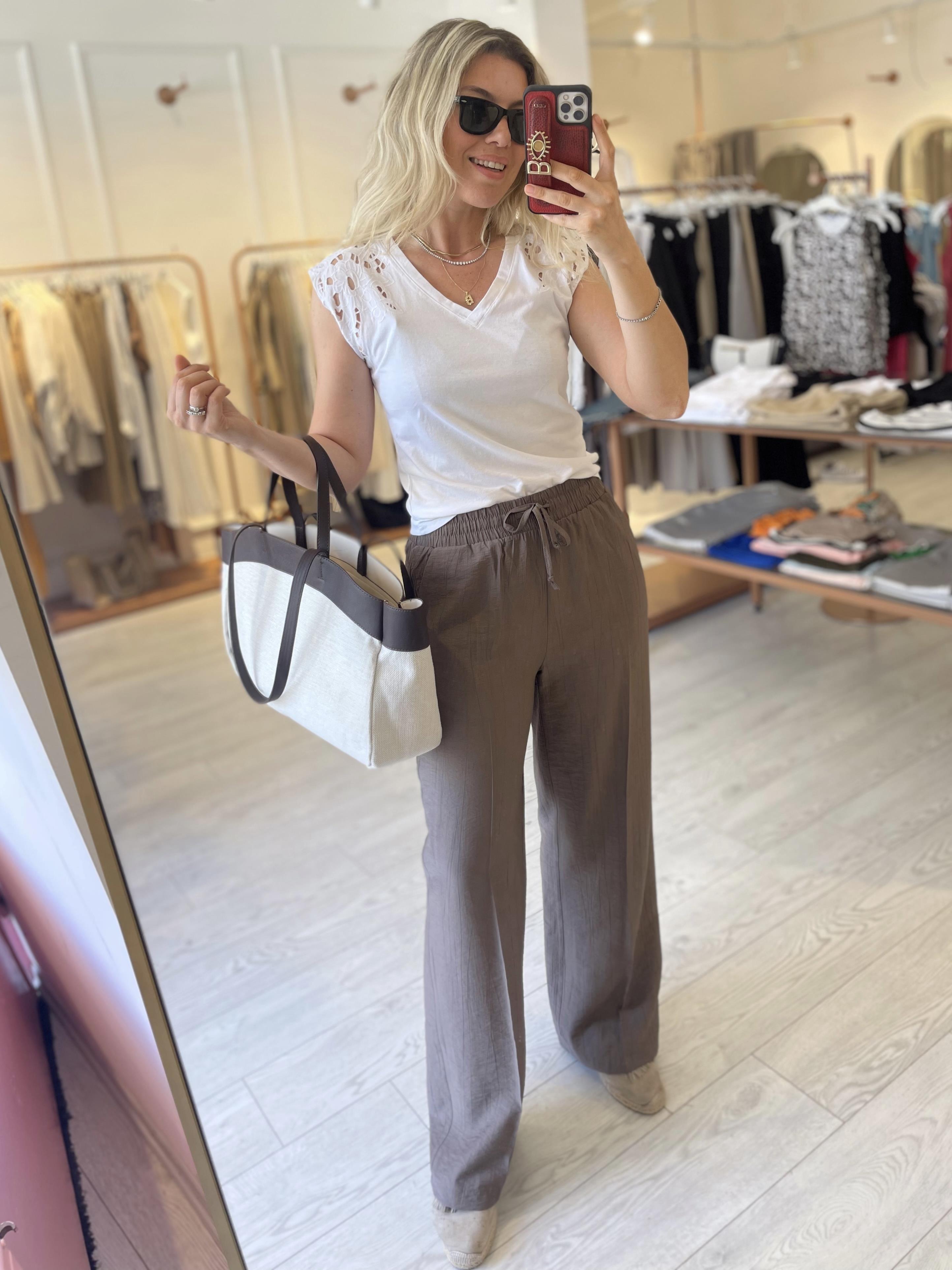 Kahve Tensel Bol Paça Kemeri Lastikli Bağcıklı Pantolon · 3