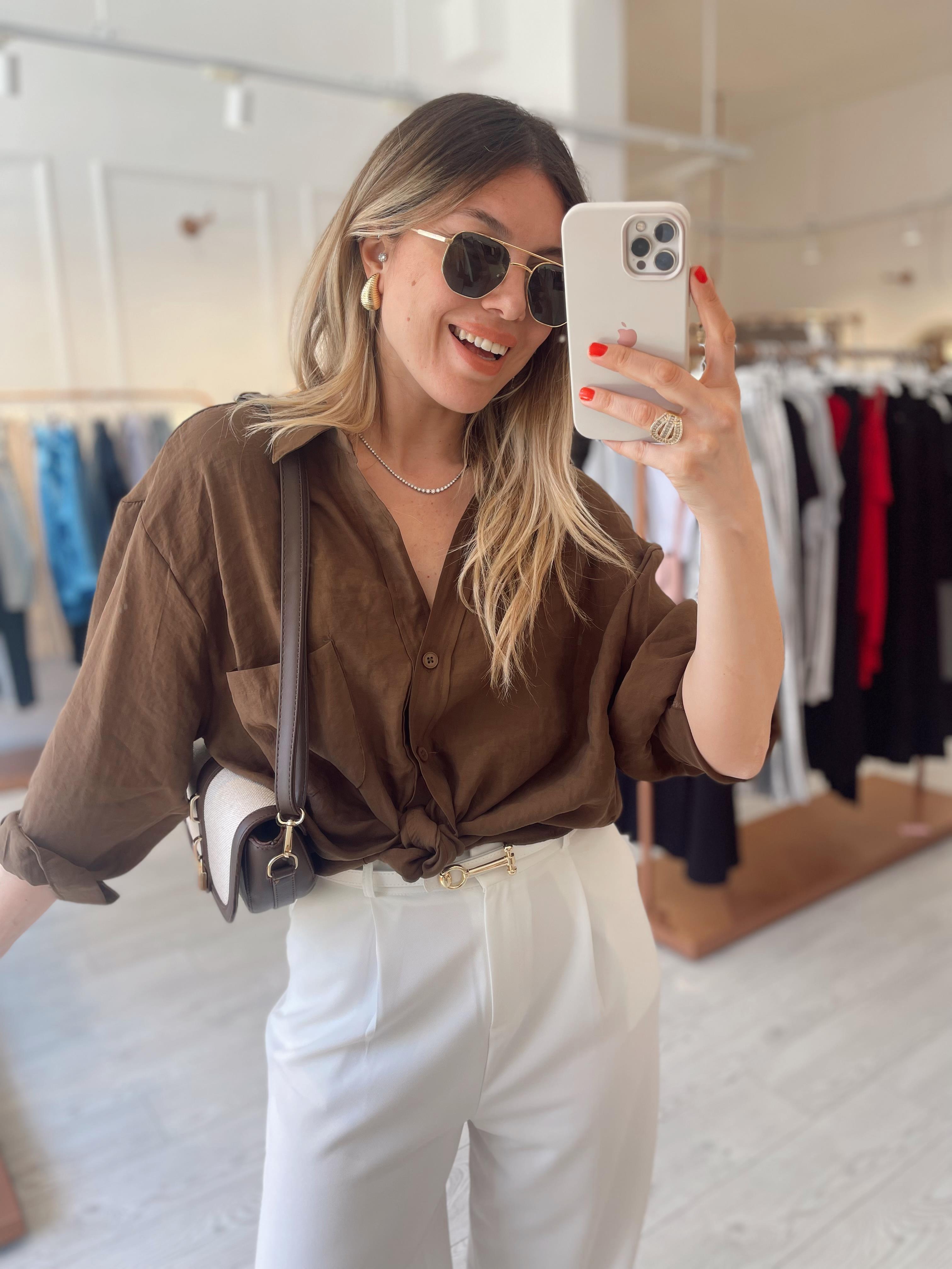 Kahverengi Oversize Tensel Gömlek