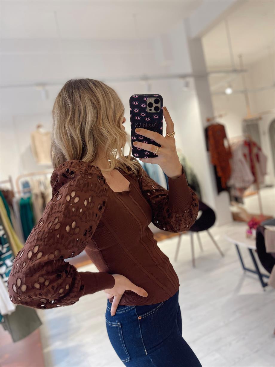 Kahverengi Prenses Kol Detaylı Korse Model Çelik Triko Bluz · 5