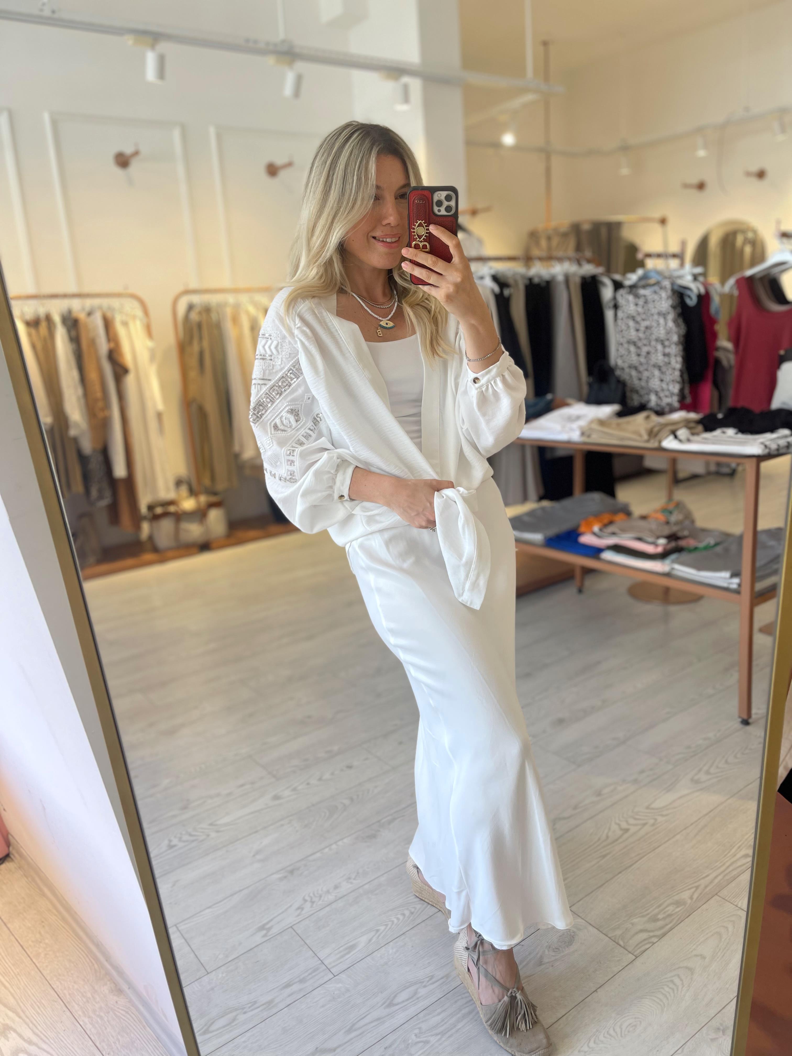 Keten Pul Boncuk İşlemeli Salaş Tasarım Kimono