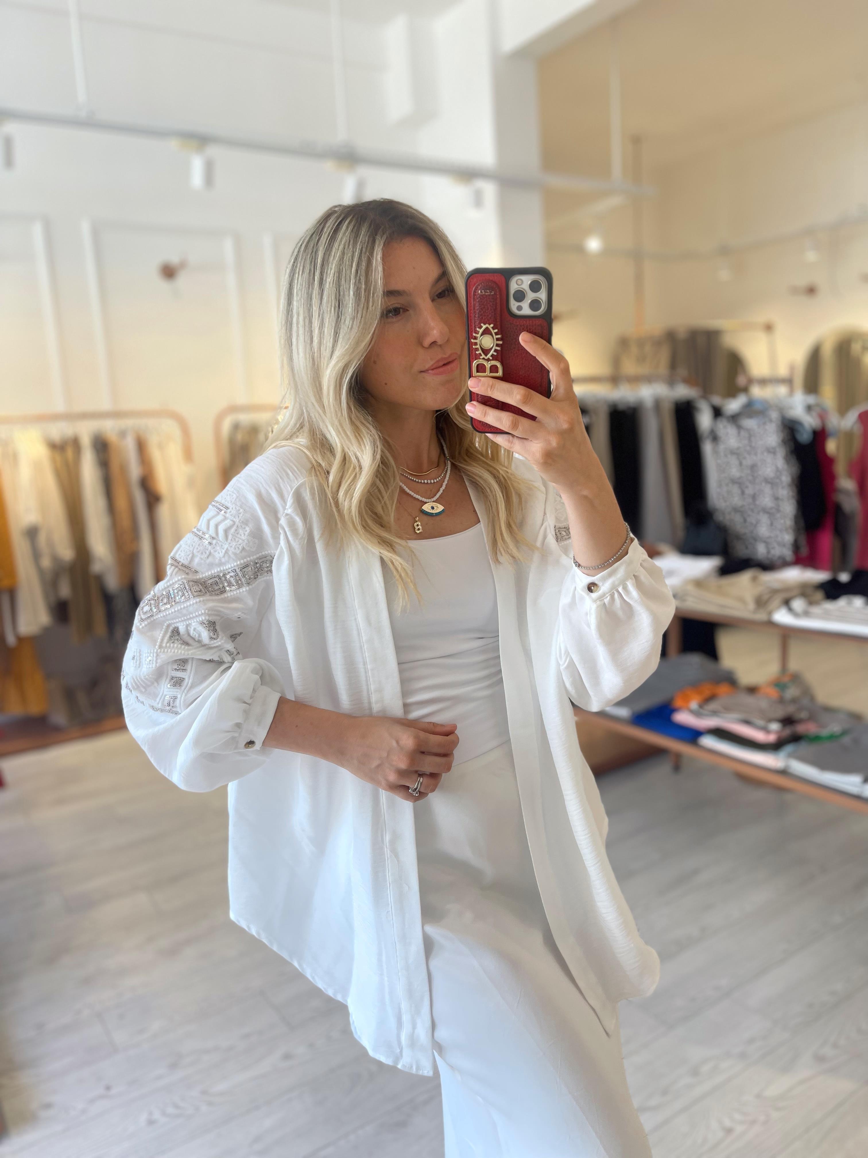 Keten Pul Boncuk İşlemeli Salaş Tasarım Kimono · 4