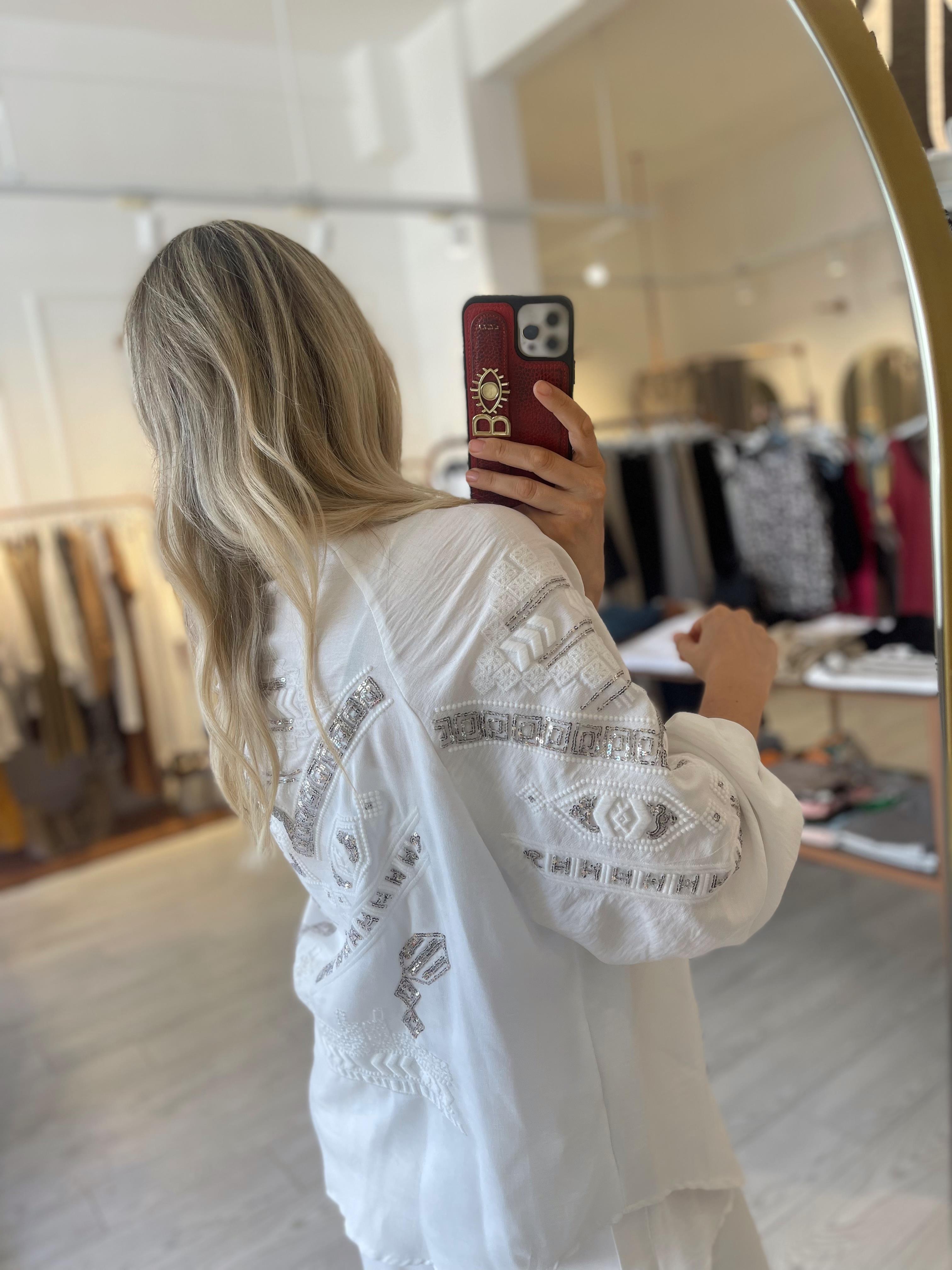 Keten Pul Boncuk İşlemeli Salaş Tasarım Kimono · 6