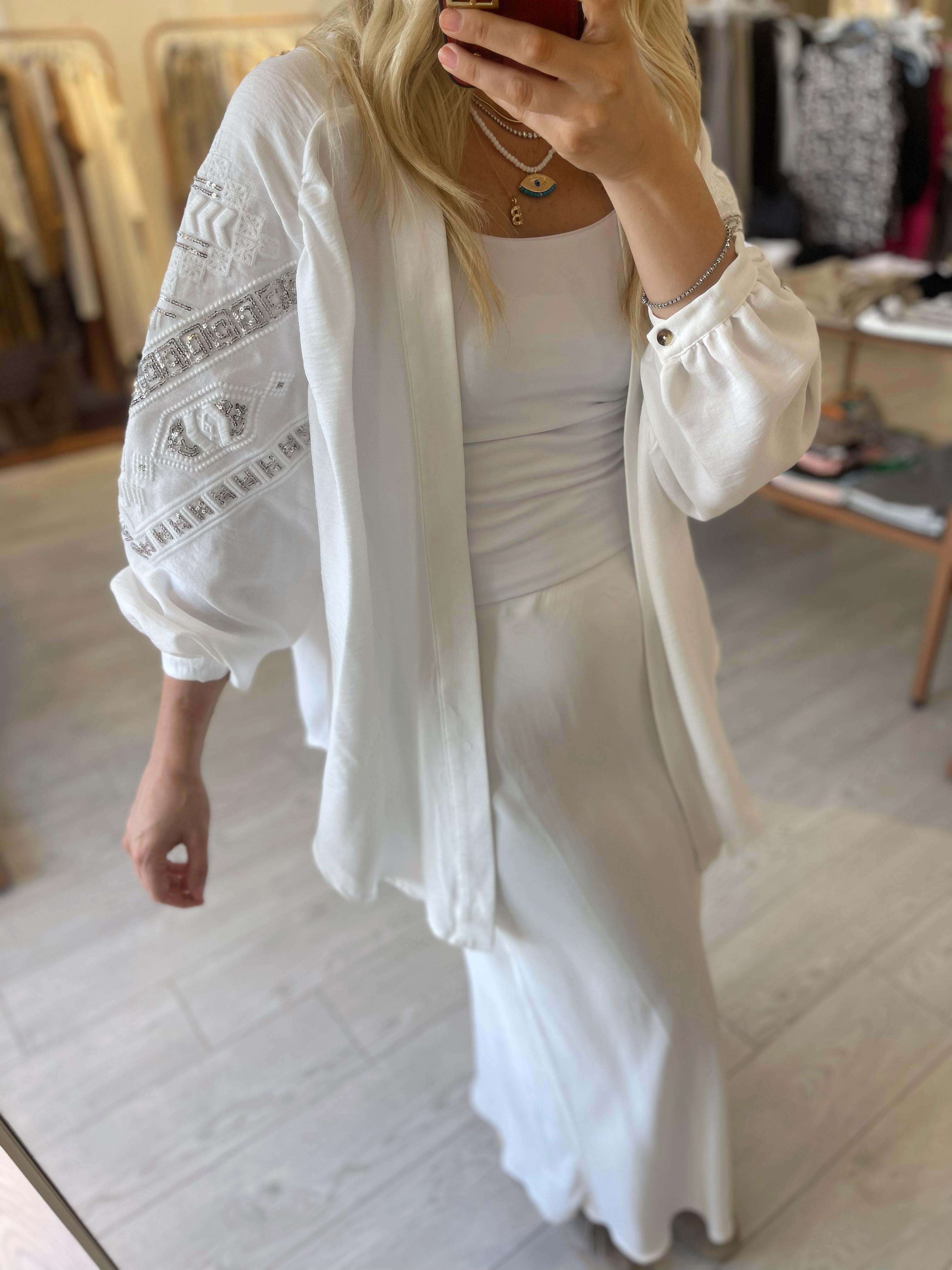 Keten Pul Boncuk İşlemeli Salaş Tasarım Kimono · 5