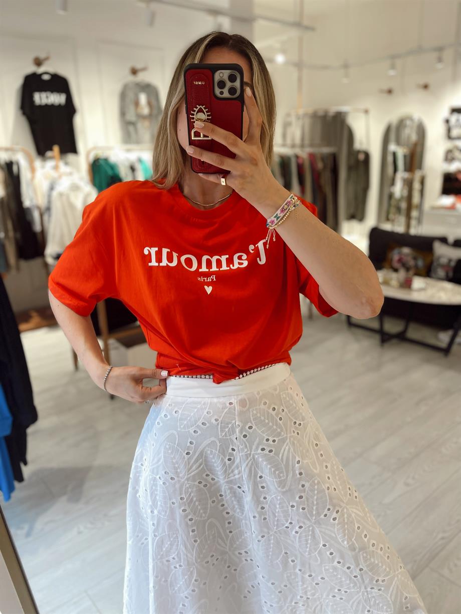 Kırmızı Amour Baskı Tshirt