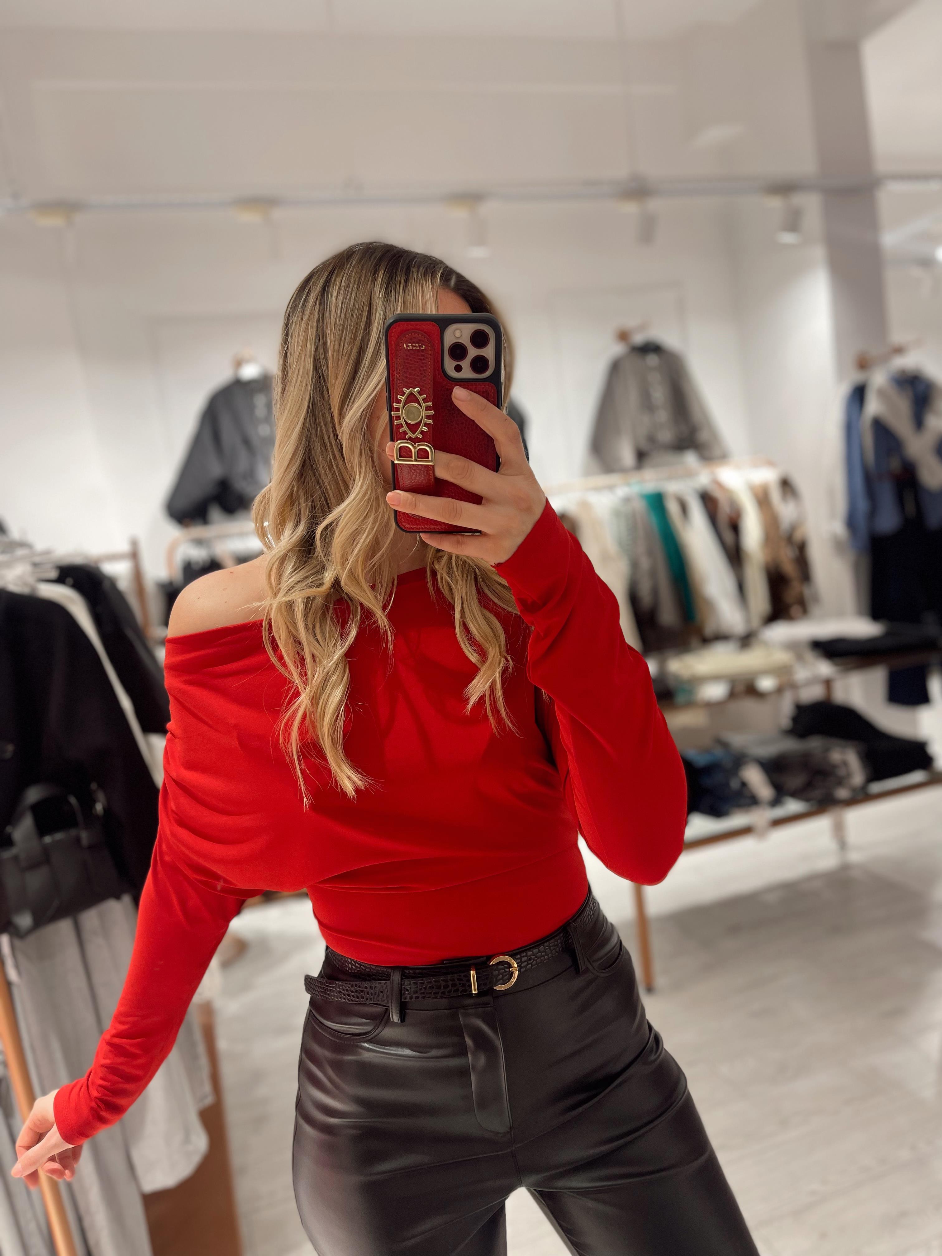 Kırmızı Kayık Yaka Bluz