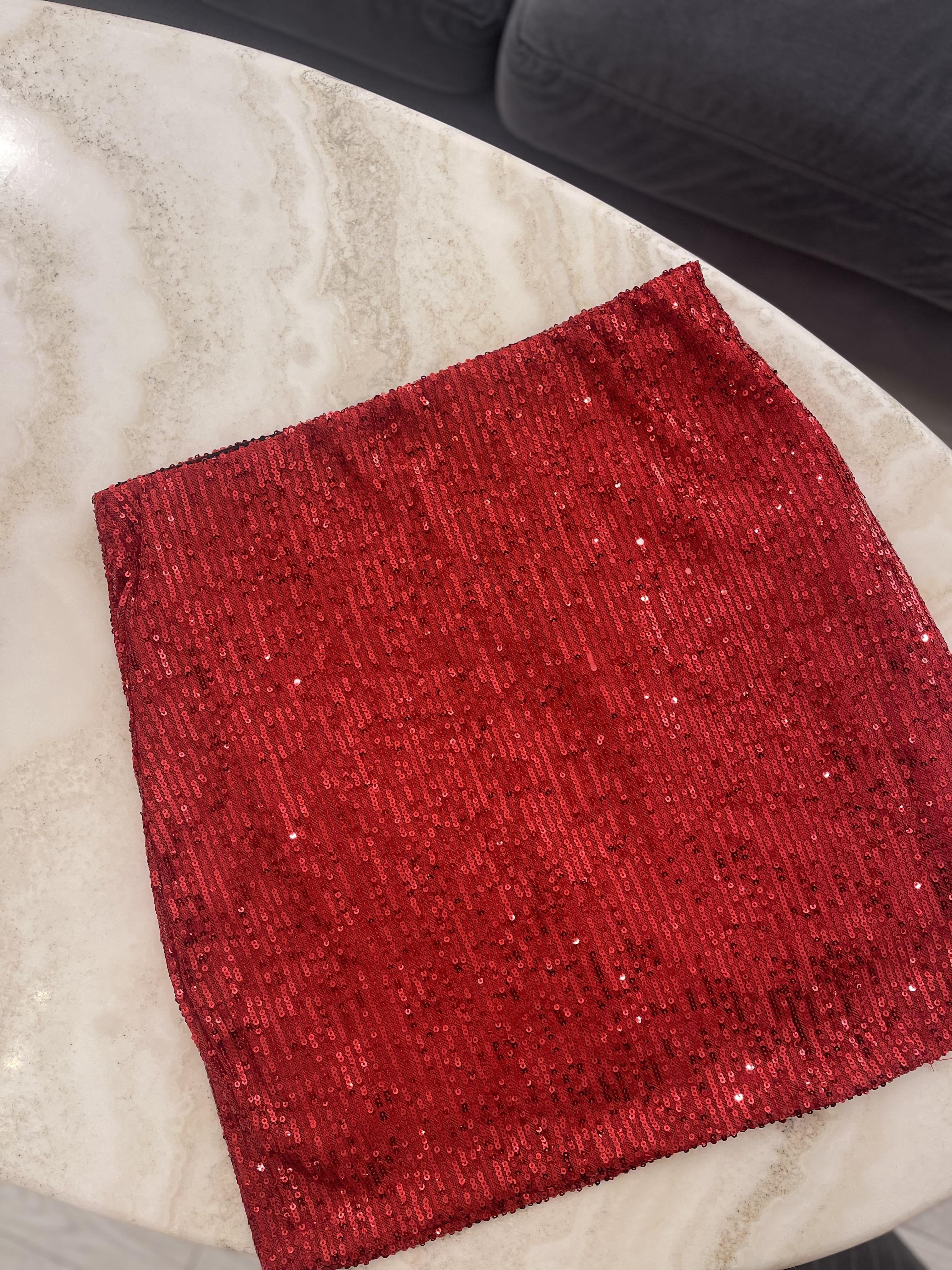 Kırmızı Pul Payet Mini Etek