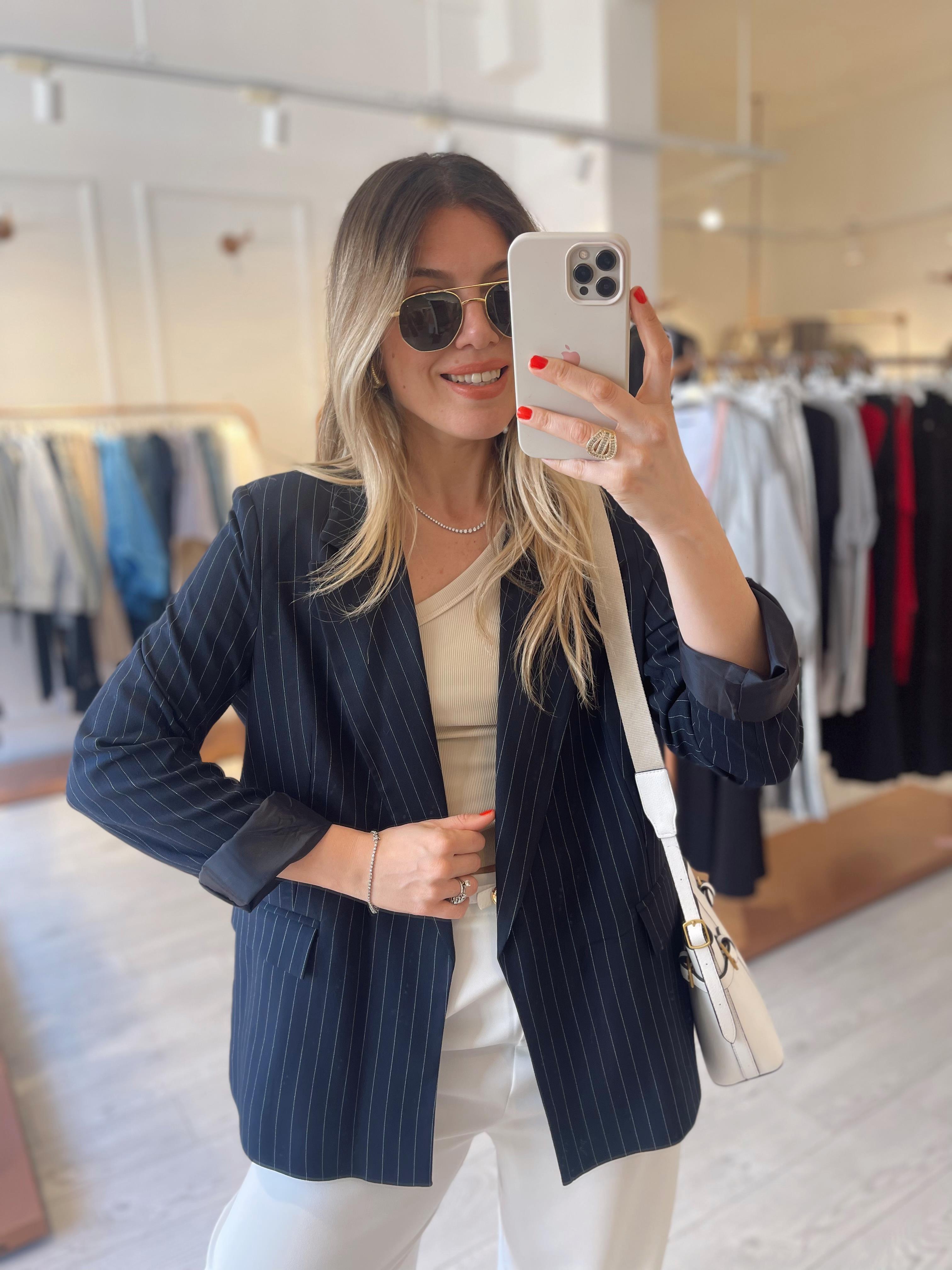 Lacivert Çizgili Blazer