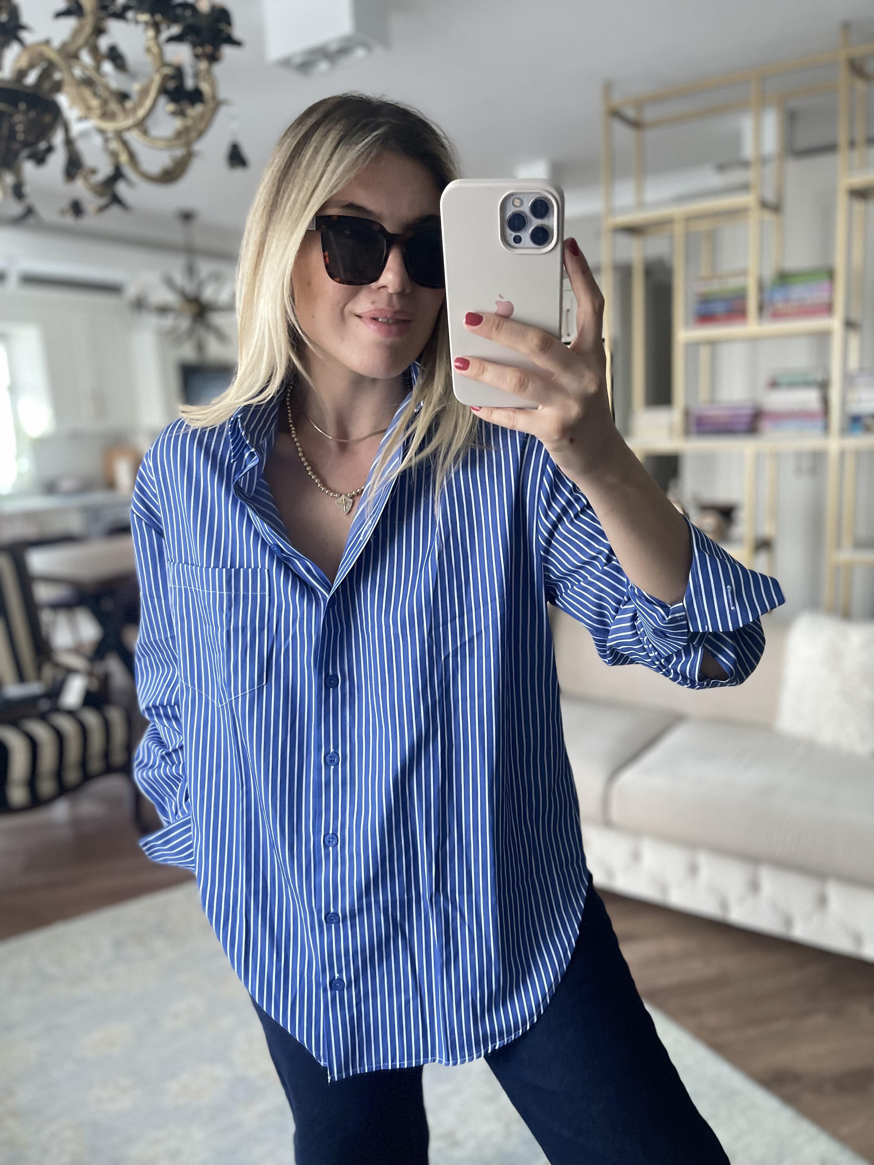 Lacivert Çizgili Marka Model Gömlek