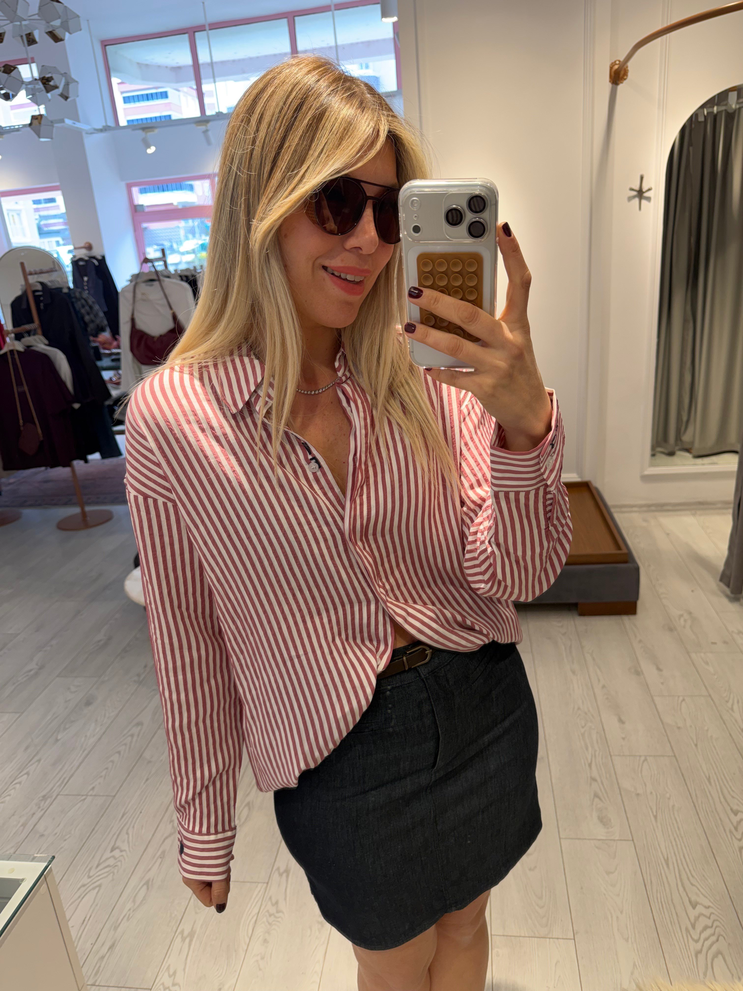 Lacivert İnce Denim Görünümlü Kemerli Etek