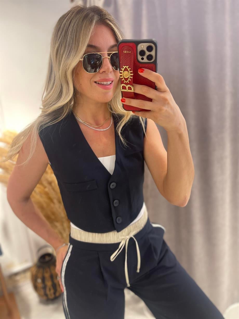 Lacivert Kumaş Yelek