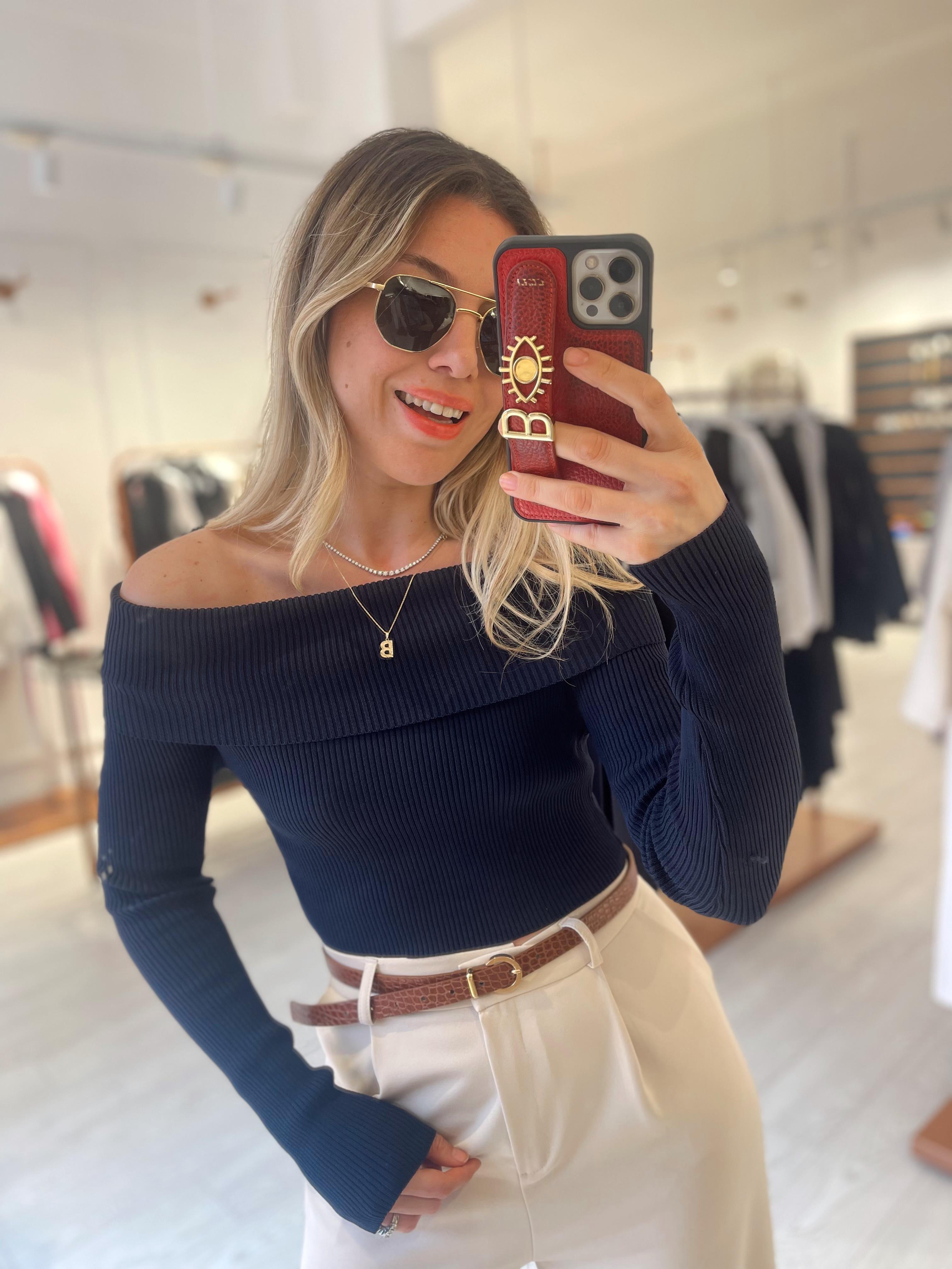 Lacivert Madonna Yaka Fitilli Triko