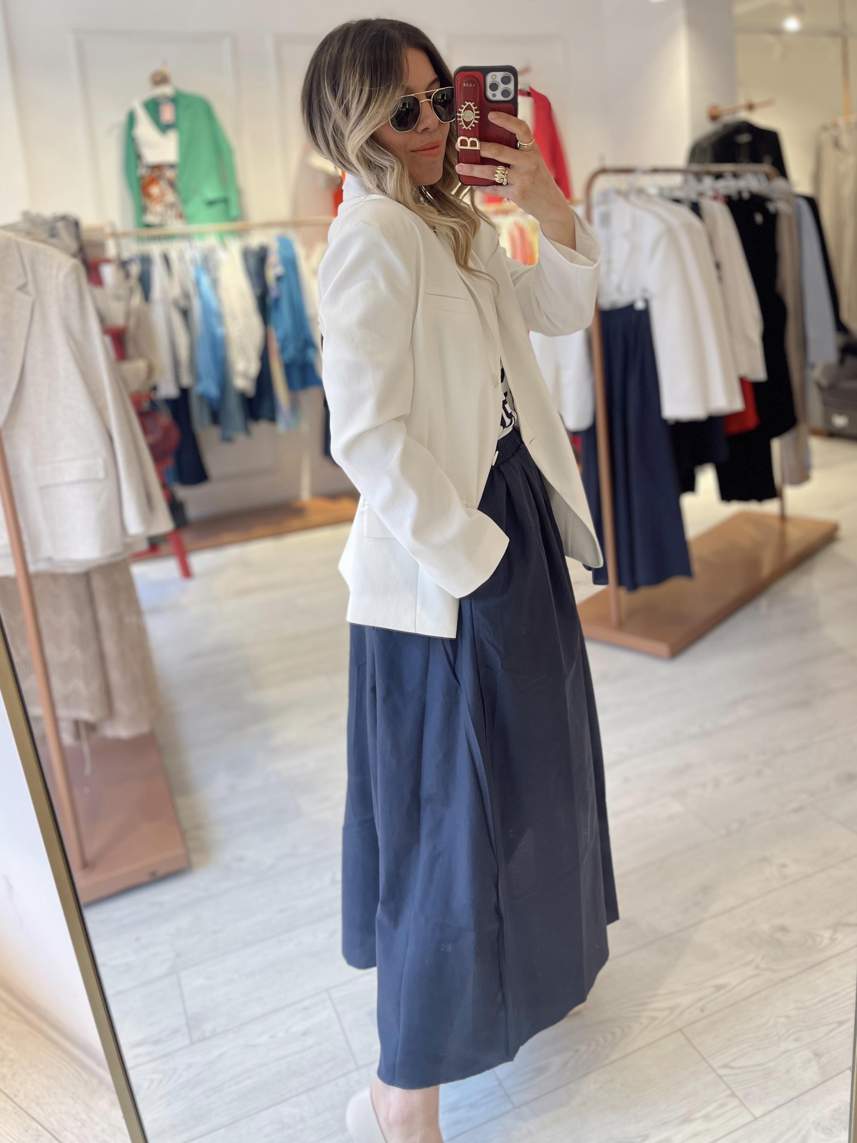 Lacivert Maxi Boy Cepli Poplin Etek · 2